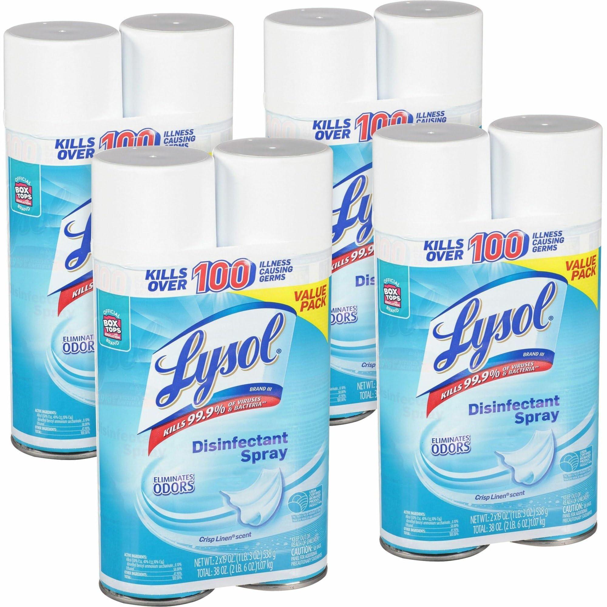 Lysol Lysol Disinfectant Spray, 19 Oz, Crisp Linen, Carton Of 8 Bottles