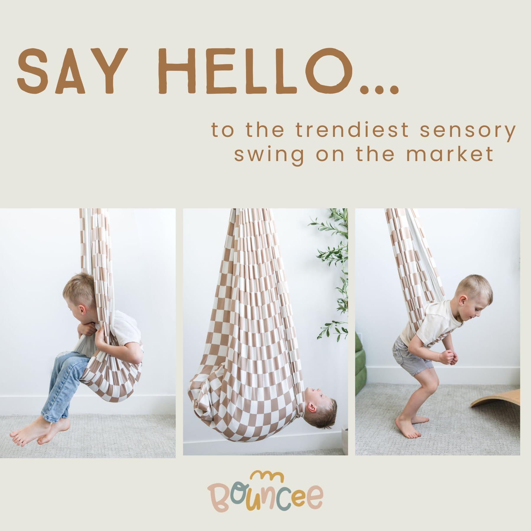 Bouncee Bouncee Sensory Swing I Kids and Adults I 55\"x60\" Indoor or Outdoor Hammock, Babies, Toddlers, Children, Adults I Special Needs I Autism Sensory I Relaxing Calming Pod I Holds up to 200 Pounds I Tan