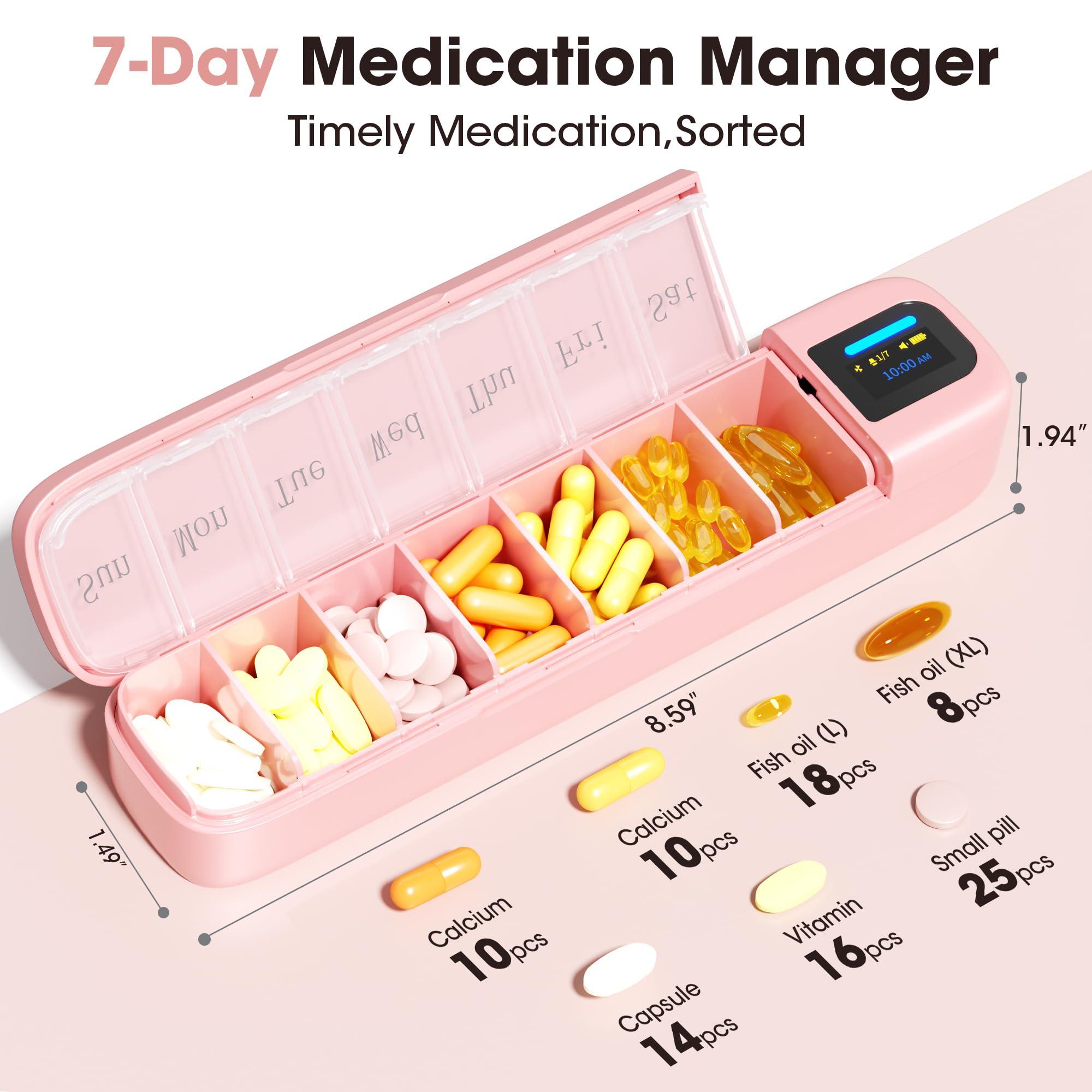Daviky Daviky Automatic Pill Dispenser, Smart Pill Organizer with Alarm, Pill Box 7 Day with APP, Weekly Travel Pill Case, Portable Pill Reminder for Medicines, Supplements and Vitamins (Pink)