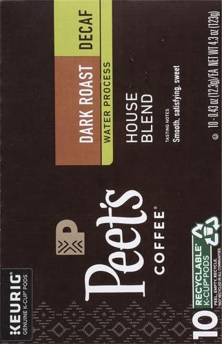 Peet's Coffee Peet's Coffee, Dark Roast Decaffeinated Coffee K-Cup Pods for Keurig Brewers - Decaf House Blend 10 Count (1 Box of 10 K-Cup Pods) Packaging May Vary
