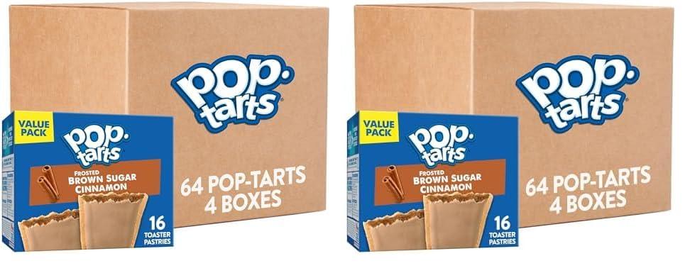 Pop-Tarts Pop-Tarts Toaster Pastries, Breakfast Foods, Kids Snacks, Frosted Brown Sugar Cinnamon, Value Pack (64 Pop-Tarts) (Pack of 2)