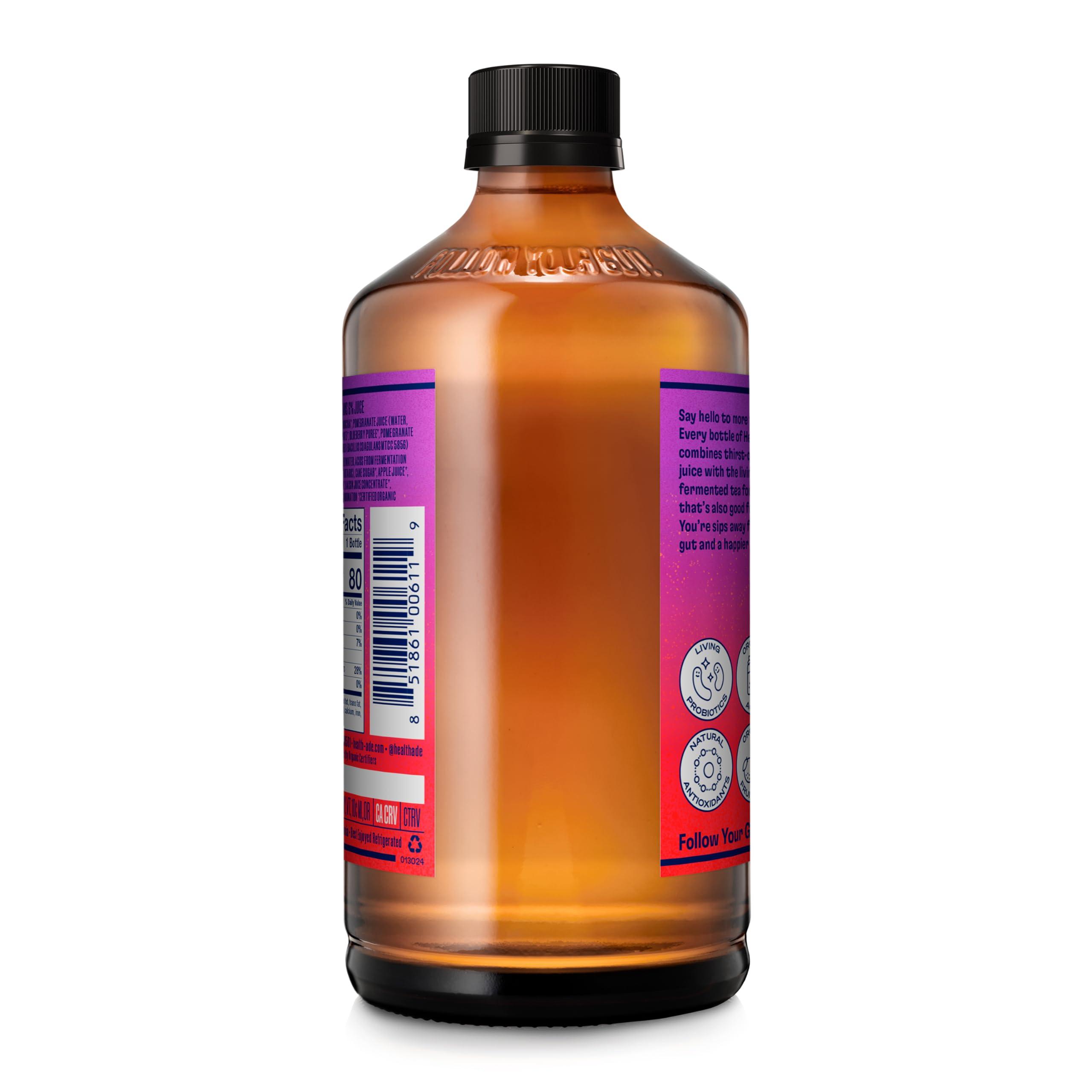 Health-Ade Health-Ade Kombucha Tea Organic Drink, Fermented Tea with Living Probiotics, Detoxifying Acids, Supports Gut Health, Non-GMO, Vegan, Gluten Free, 12 Pack (16 Fl Oz Bottles), Pomegranate Blueberry