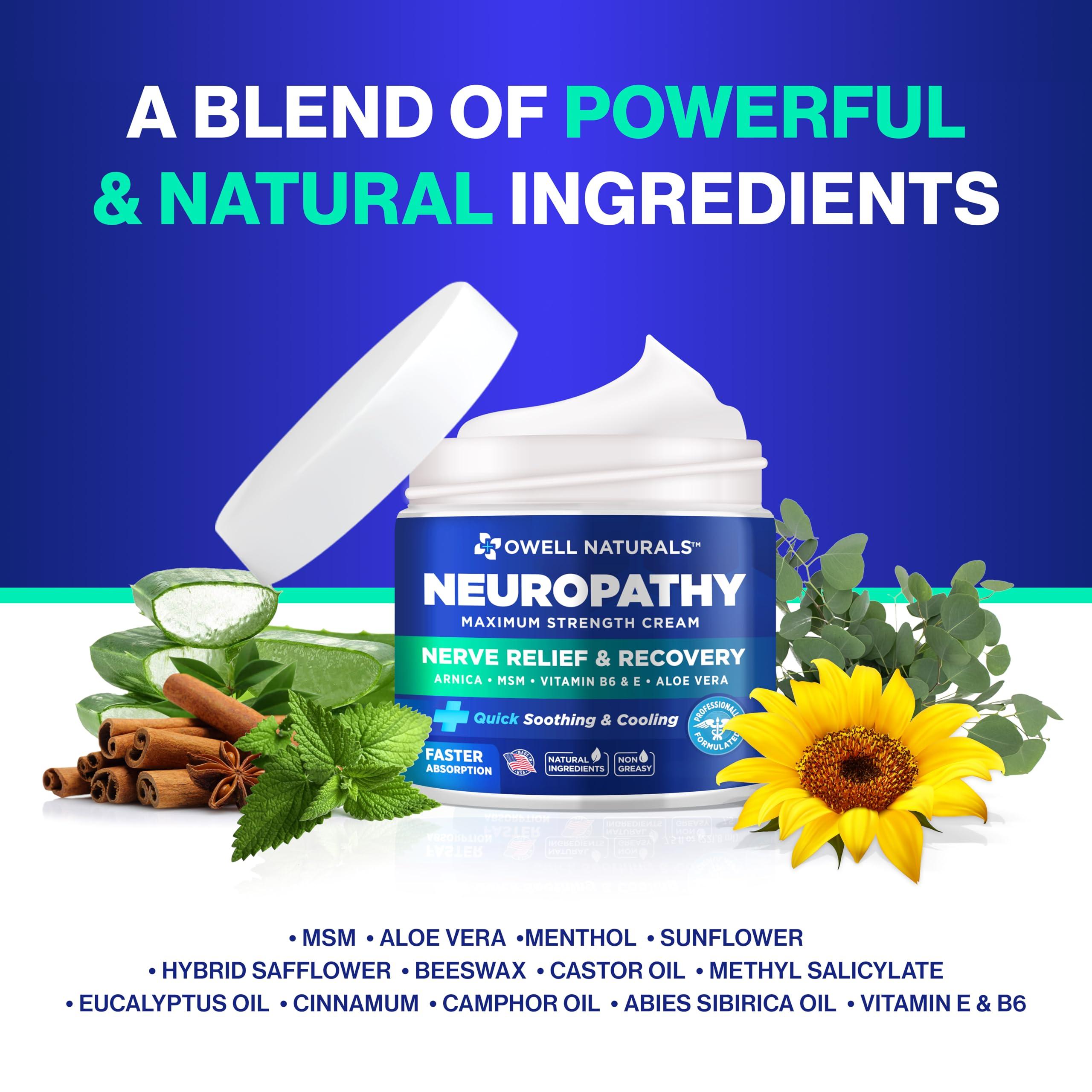 OWELL NATURALS OWELL NATURALS Neuropathy Cream Extra Strength Nerve Relief Cream for Foot, Hands, Legs, Toes with Arnica, Vitamin B6, Aloe Vera, MSM - Made in USA