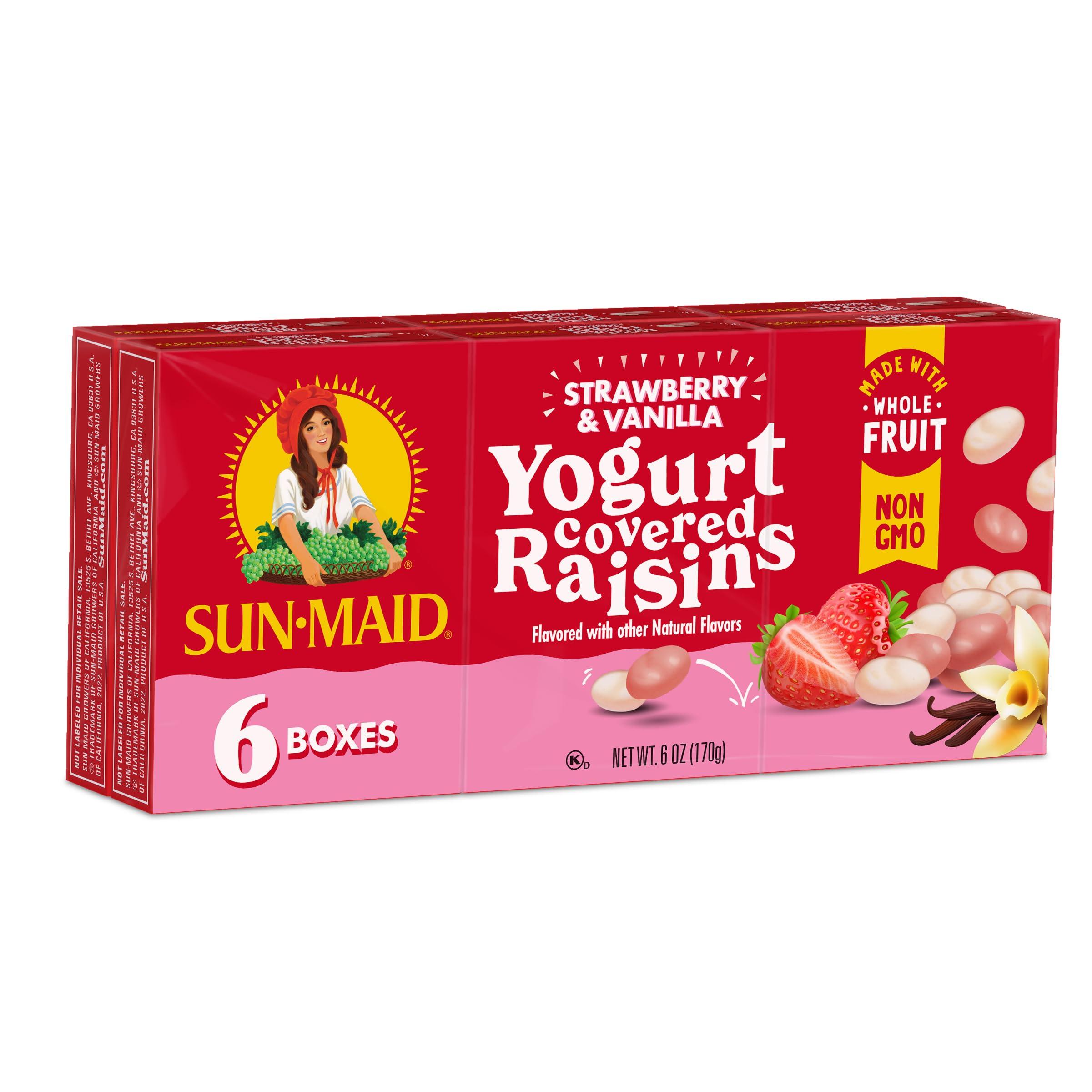 Sun-Maid Sun-Maid Strawberry & Vanilla Yogurt Coated Raisins - (6 Pack) 1 oz Snack-Size Box - Yogurt Covered Dried Fruit Snack for Lunches and Snacks