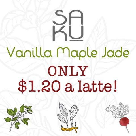 BE SAKU SAKU Tea, Vanilla Maple Jade Matcha Latte Blend, Super Food Latte, 2.1oz Bag