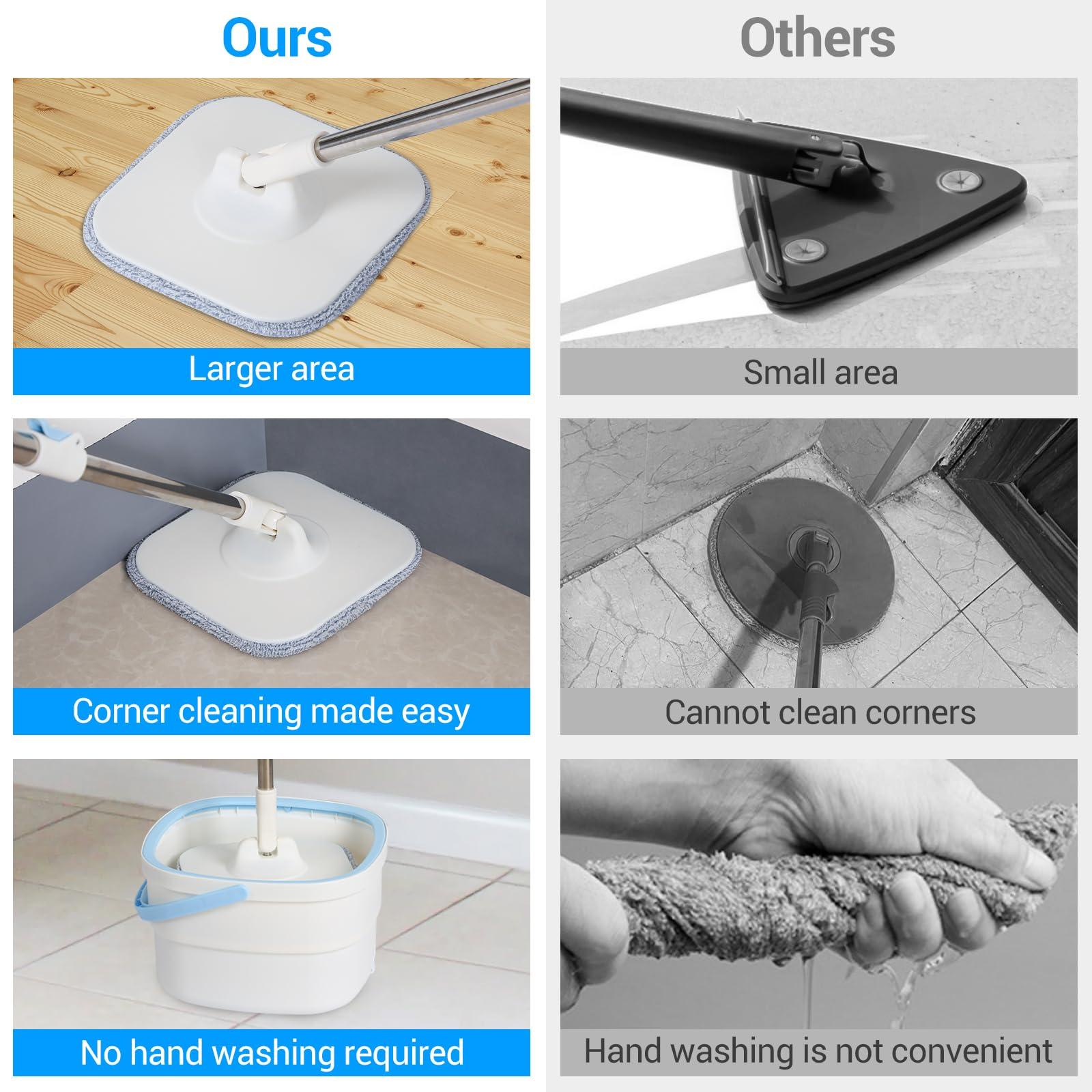 CIWEI Spin Mop, Mop and Bucket with Wringer Set for Home Cleaning Spinning Mops with Separate Dirty and Clean Water Wet and Dry Mop for Floors (Square Spin Mop, 3 Washable Microfiber Mop Pads)