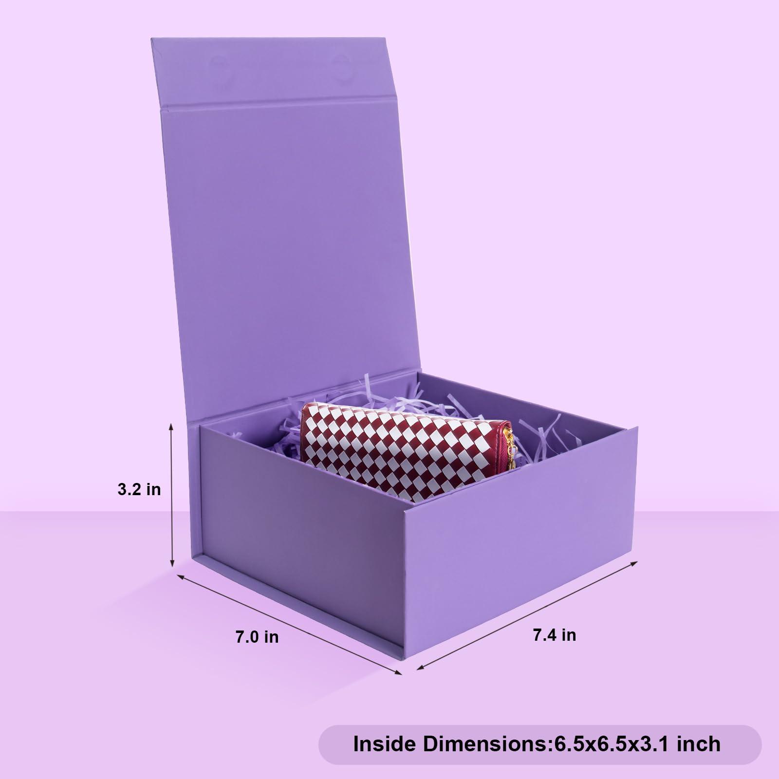NOVELTYBOXUSA Purple Gift Boxes with Lids Pack of 1, 6x6x3 Inches Small Gift Box with Ribbon, Collapsible Gift Boxes with Magnetic Closure for Presents, Bridesmaid Proposal Box for Family Mom Girlfriend