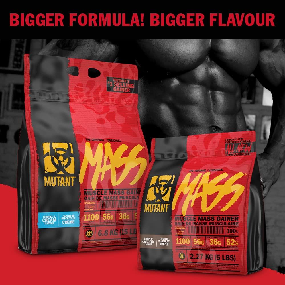 Mutant Mutant Mass Weight Gainer Protein Powder  Build Muscle Size and Strength with 1100 Calories  56 g Protein  26.1 g EAAs  12.2 g of BCAAs  15 lbs with 24 Servings  Cookies & Cream