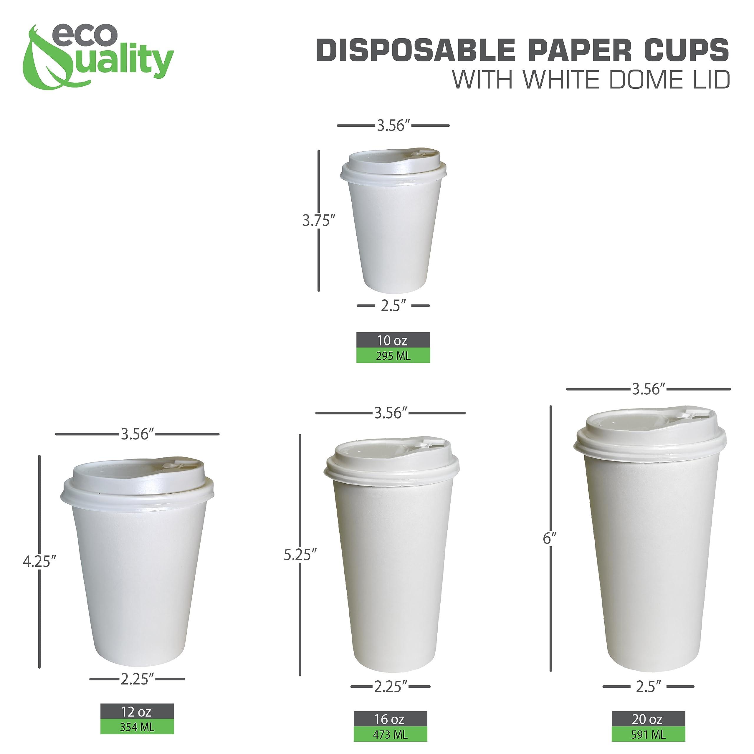 EcoQuality EcoQuality 10 oz White Hot Drink Paper Cups with White Dome Lids - 250 Count - Disposable Paper Coffee Cups perfect for Tea, Latte's, Coffee Shops, Restaurant Grade