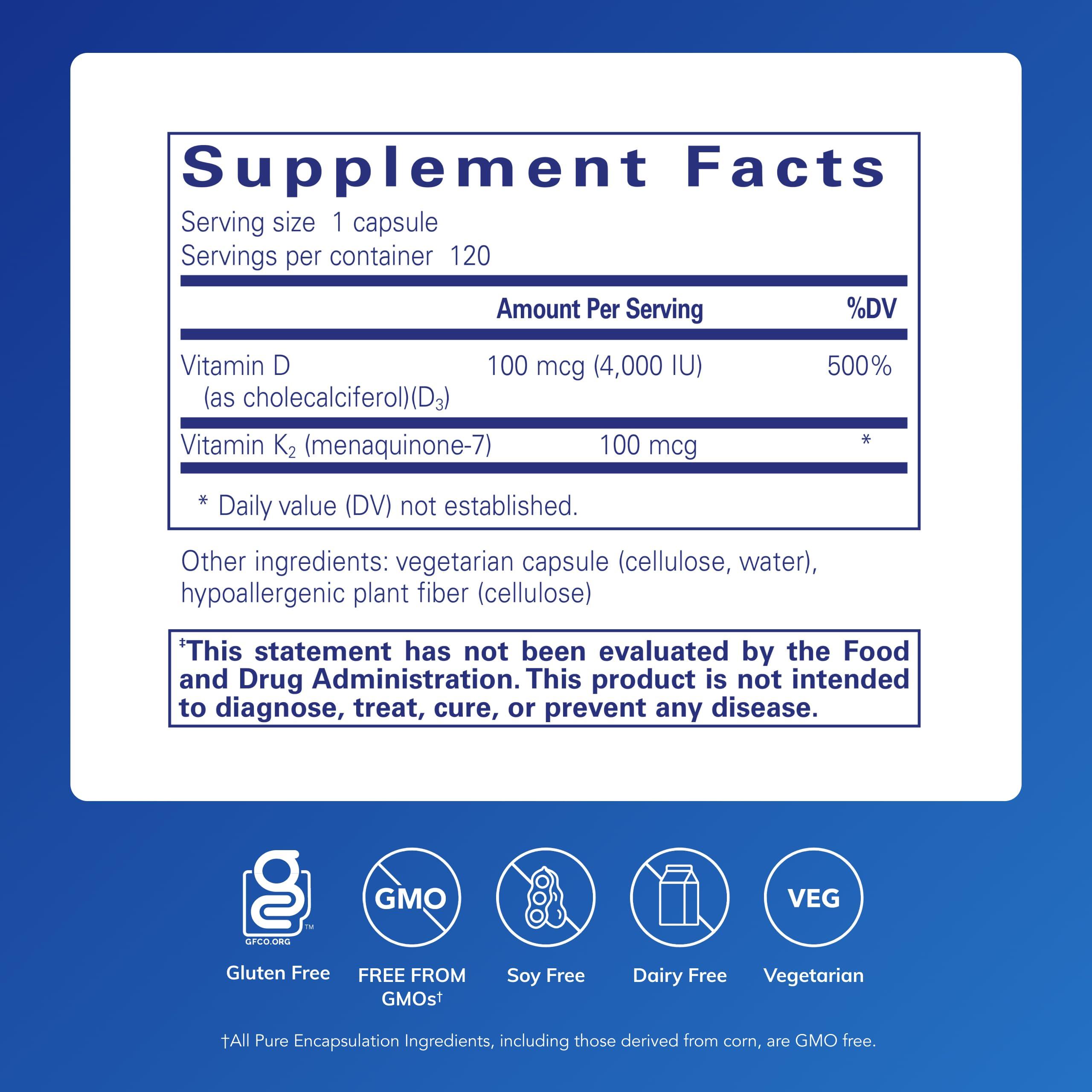 Pure Encapsulations Pure Encapsulations Vitamin D3 & K2 | Bone and Vascular Health Support | 120 Capsules*