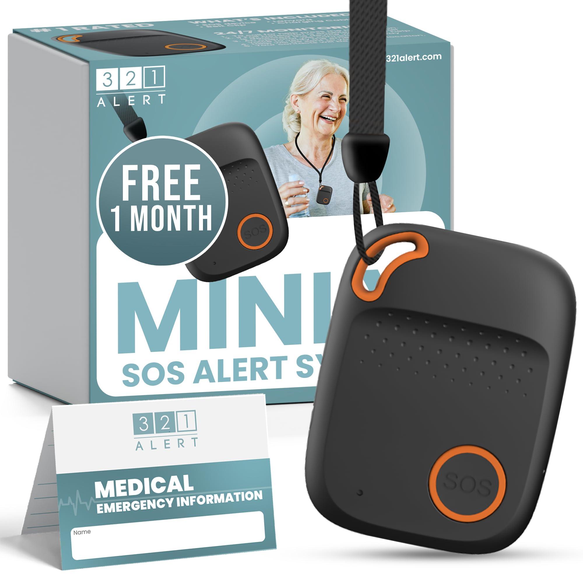 321 Alert Medical Alert System for Seniors with Fall Detection -GPS 4G LTE Cellular SOS Alert System, 24/7 Emergency Monitoring - Call to Activate - Elderly Life Alert Necklace (Mini Y Black)
