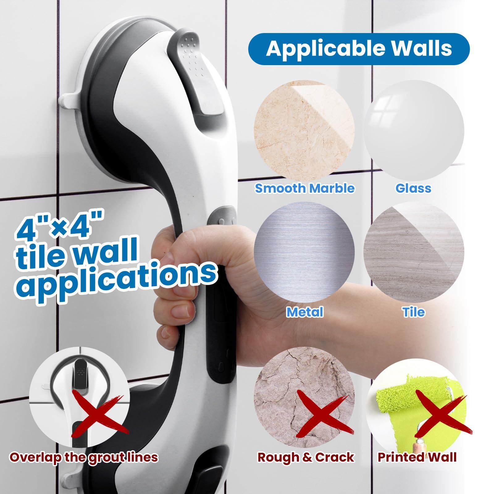 LEVERLOC LEVERLOC Grab Bars for Bathtubs and Showers 2 Pack Suction Grab Bar, Heavy Duty 12 Inch Shower Handle Removable Handrails for Seniors and Elderly, Bathroom Safety Grip No Drilling Waterproof Black