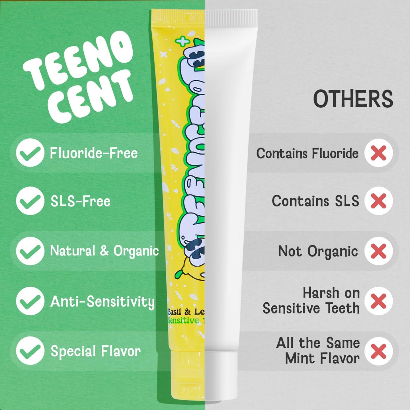 TEENOCENT TEENOCENT Natural Nano Hydroxyapatite Sensitive Toothpaste - Fluoride Free, SLS Free, Remineralizing, Adult & Kids, Basil&Lemon Flavor, 2.83 oz (Pack of 3)