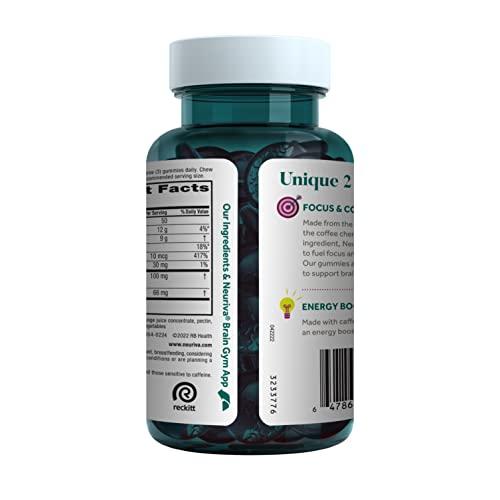 NEURIVA NEURIVA Brain + Energy Gummies, Nootropic Brain Supplements for Focus and Concentration with Neurofactor, Vitamin B12 & Caffeine for an Energy Boost*, 75ct Natural BlackBerry