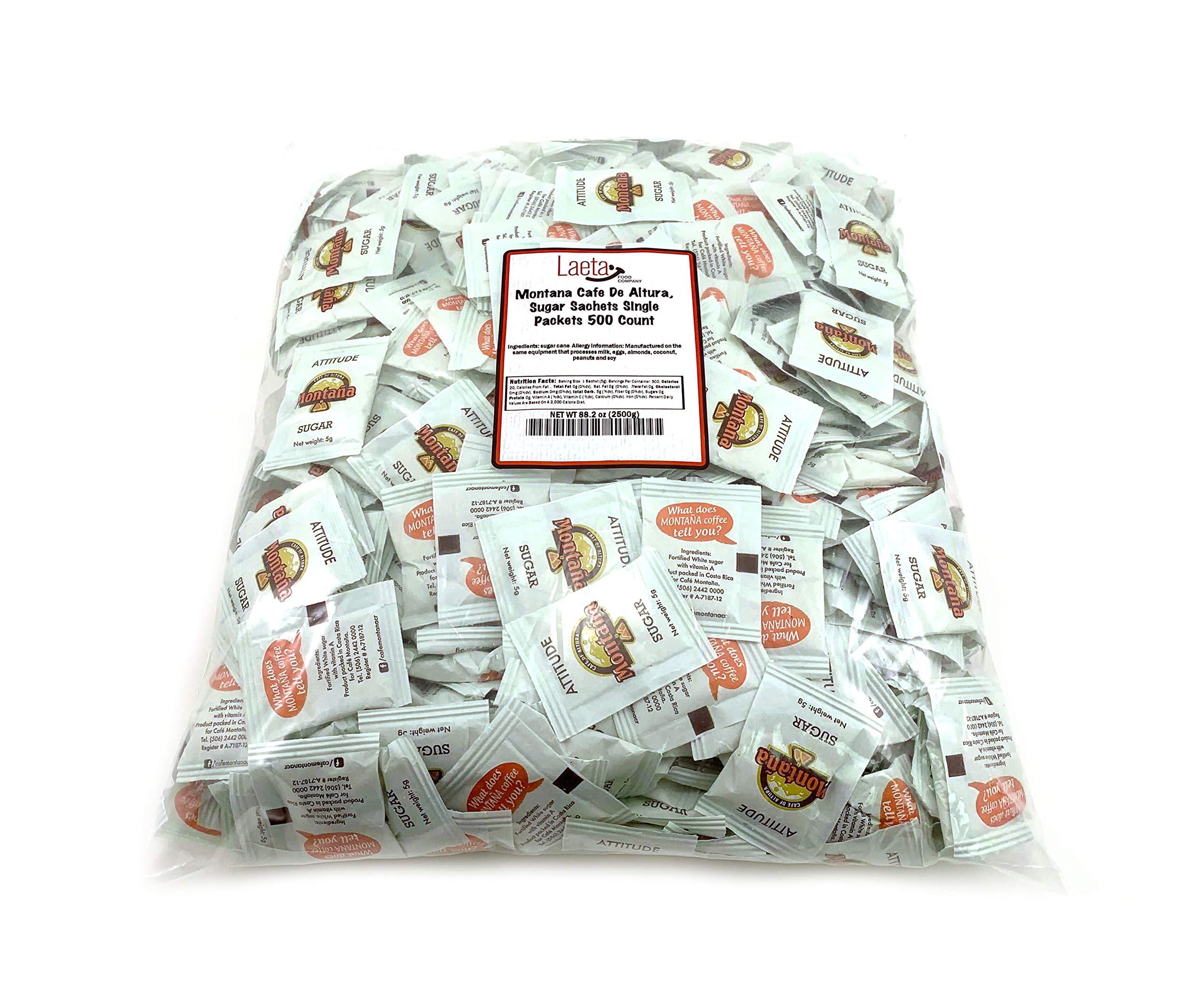 LAETAFOOD Pure Cane Superfine White Sugar Single Serve Packets, Fortified with Vitamin A, 500 Count