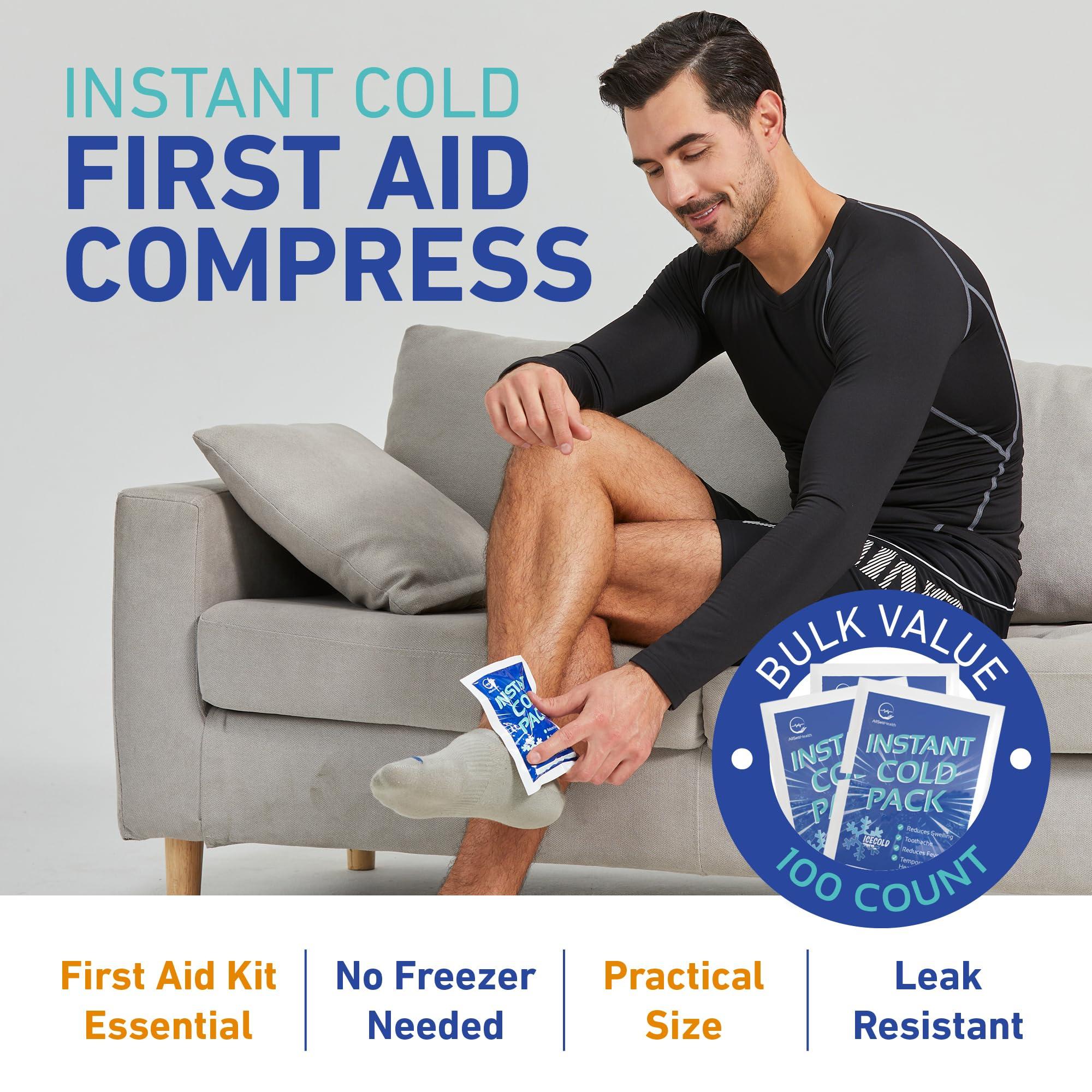 AllSett Health Instant Ice Cold Pack (6 x 4.5) - 100 Packs Disposable Instant Ice Packs for Injuries | Cold Compress Ice Pack for Pain Relief, Swelling, First Aid, Toothache, Athletes & Outdoor Activities