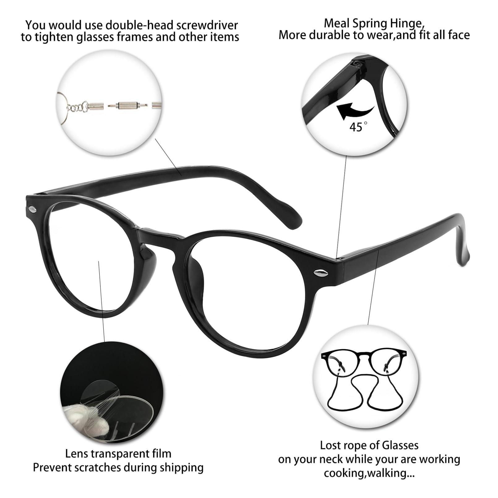 OCCI CHIARI OCCI CHIARI Stylish Round Reading glasses Men 4.0x Lightweight Comfort Readers for Small face(1.0 1.25 1.5 1.75 2.0 2.25 2.5 2.75 3.0 3.5 4.0 5.0 6.0)