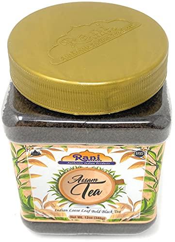 Rani Brand Authentic Indian Products Rani Assam Tea (Indian Loose Leaf Bold Black Tea) 12oz (340g) PET Jar ~ All Natural | Vegan | Gluten Friendly | Salt & Sugar Free | NON-GMO | No Colors | Indian Origin