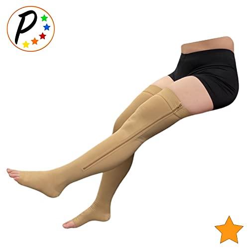 Presadee Presadee Thigh High Open Toe 15-20 mmHg Moderate Compression Leg Socks With YKK Zipper (Nude, 1)