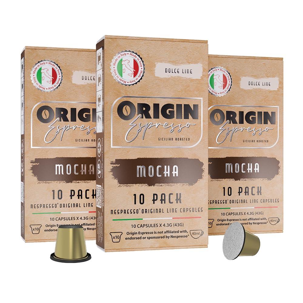 Origin Espresso Mocha Capsules for Nespresso Original Machine 30 Count Mocha Flavored Pods, Single-Serve Nespresso Original Line Compatible, Made in Italy (Mocha, 30)