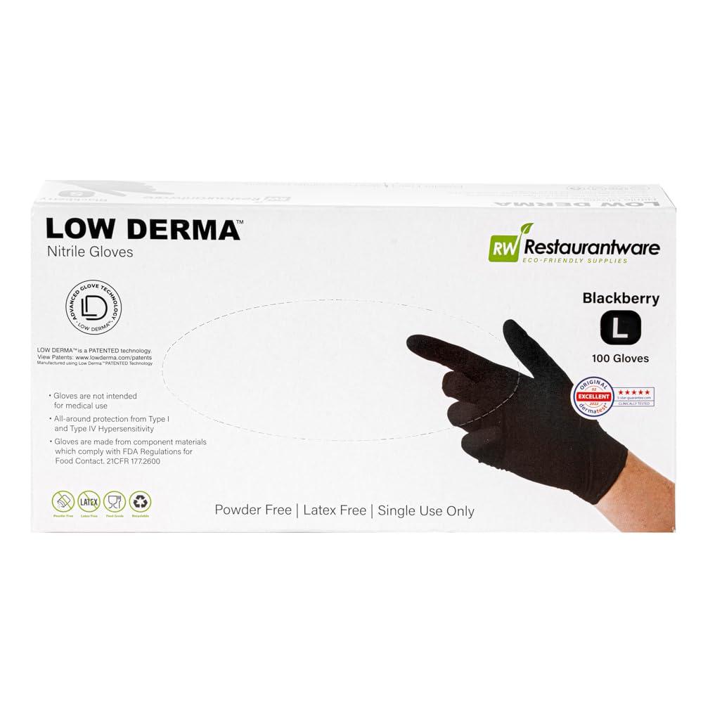 Restaurantware Restaurantware LOW DERMA Large Nitrile Gloves 100 Disposable Hypoallergenic Gloves - FDA Compliant No Powder And No Latex Blackberry Non-Sterile Gloves Low Dermatitis Potential