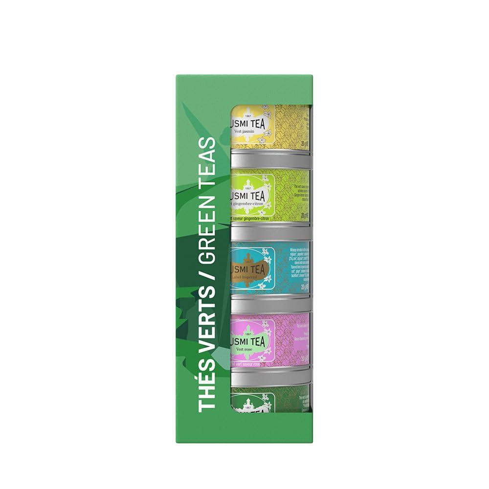 KUSMI TEA Kusmi Tea - Organic Green Tea Variety Box - Gift Idea for Men and Women - Spearmint Green Tea, Jasmine Tea - A Selection of 5 Iconic Flavors - Loose Leaf Tea - 5 Tins of 0,9 oz