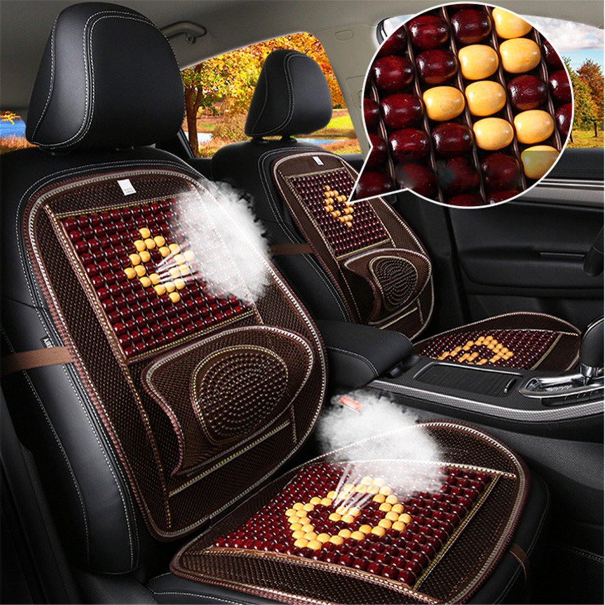 Cozylkx Cozylkx Wooden Beads Mesh Lumbar Back Support Massage Full Back Cushion Pad Breathable Cooling Car Front Seat Protector, Beige