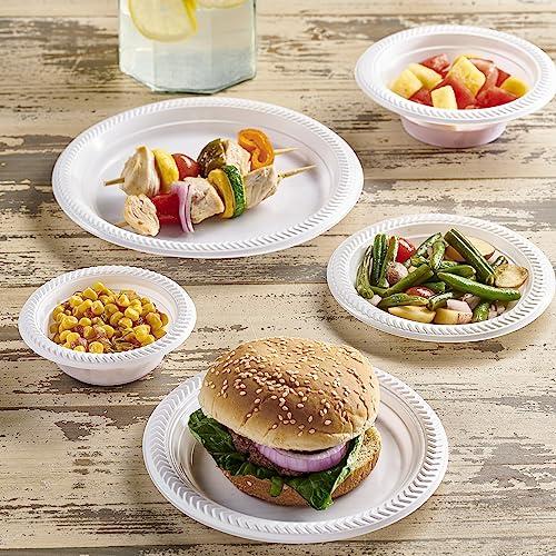 PLASTICPRO PLASTICPRO 400 PCS White Plastic Round Plastic 7 Inch Plates Premium Quality Light Weight Disposable Plastic Dishes Dinner Plates for Parties Weddings