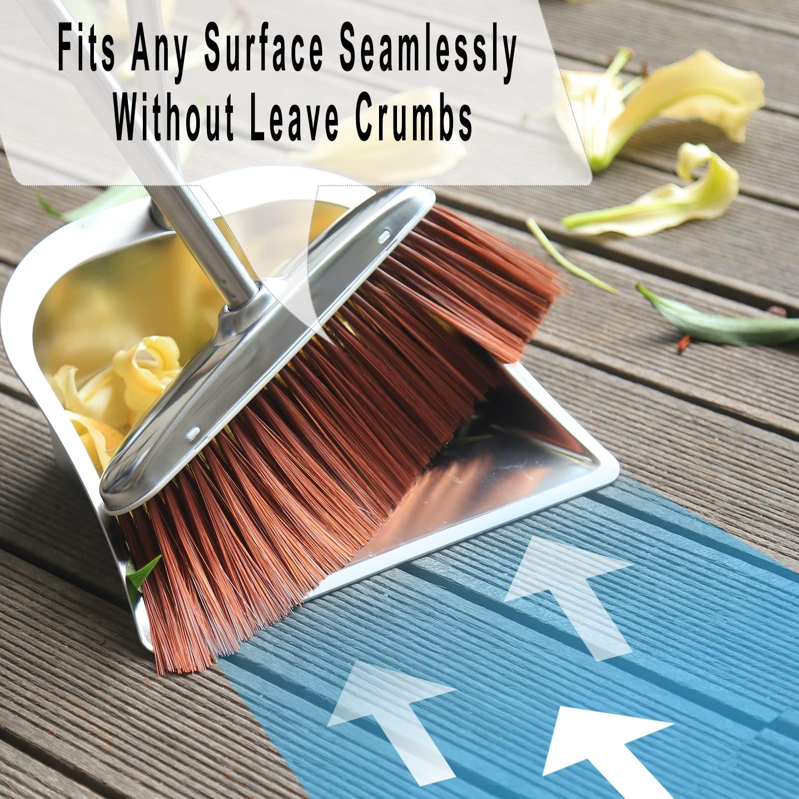 SUTINE Broom and Dustpan Set for Home, 56\" Kitchen Broom with Dustpan Combo Set, Heavy Duty Dustpan with Long Handle, Upright Metal Dust Pan Broom for Sweeping Indoor Outdoor Home Office Lobby Floor