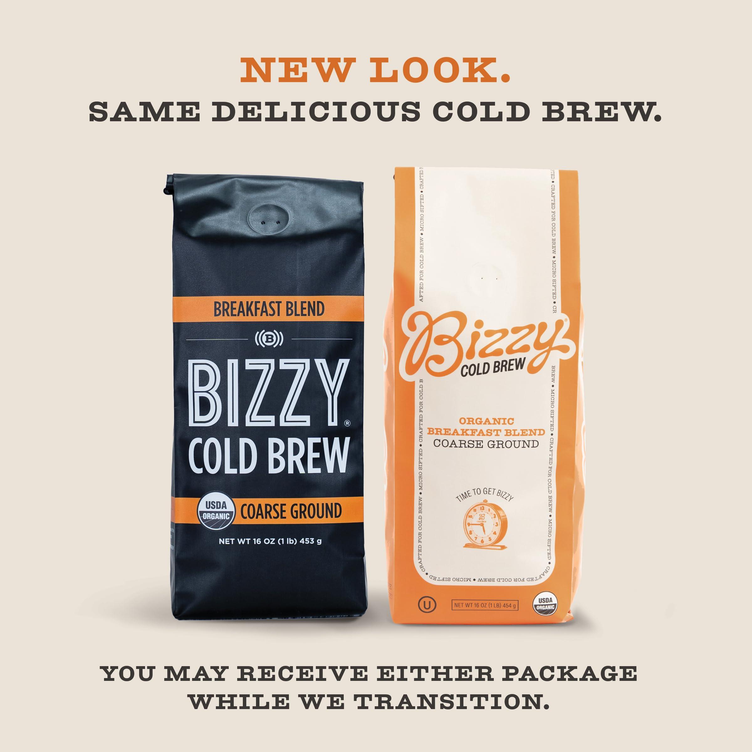 Bizzy Bizzy Organic Cold Brew Coffee | Bundle | Coarse Ground Coffee | Breakfast Blend 1 LB + Breakfast Blend Brew Bags 4-count | 2 Pack