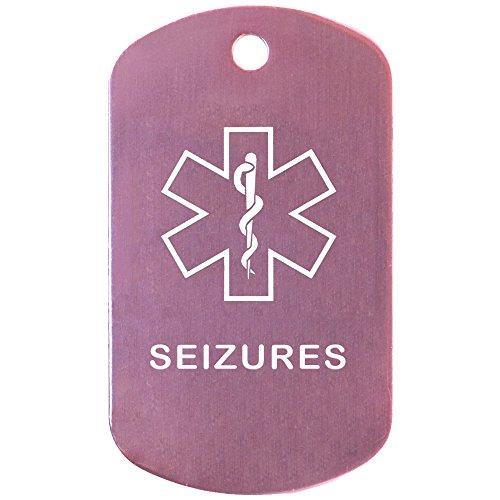 Goods For Giving Custom 2 Pack - Seizures Medical Alert ID Necklaces with Pink Custom Tags, Red Silencers, and 30'' USA Chains