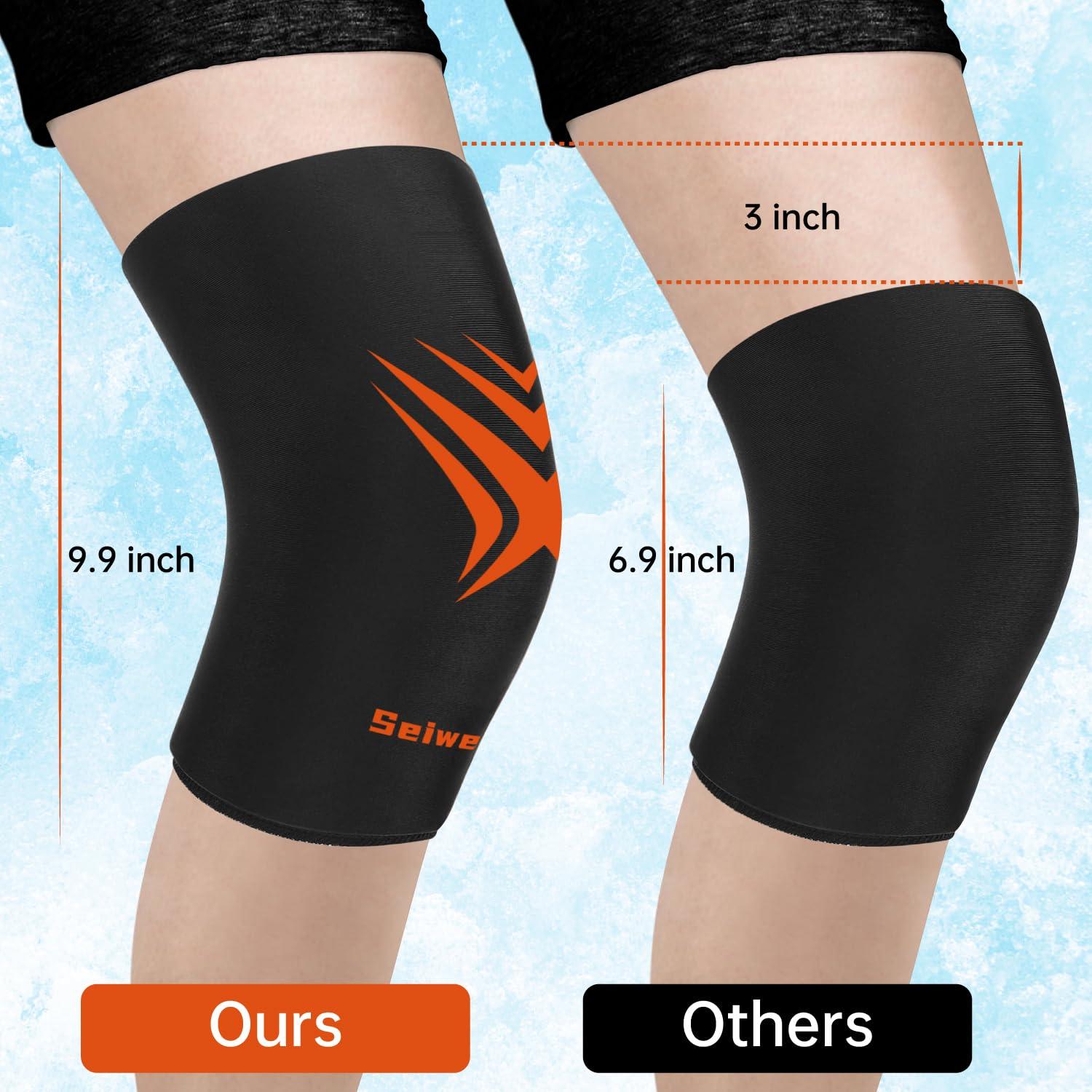 SEIWEHIDO Extended Knees Ice Pack for Injuries Freeze Compression Sleeve Reusable Soft Gel Ice Wrap for Leg Swelling, Knee Replacement Surgery, Cold Compress Therapy for Arthritis, Meniscus Tear and ACL