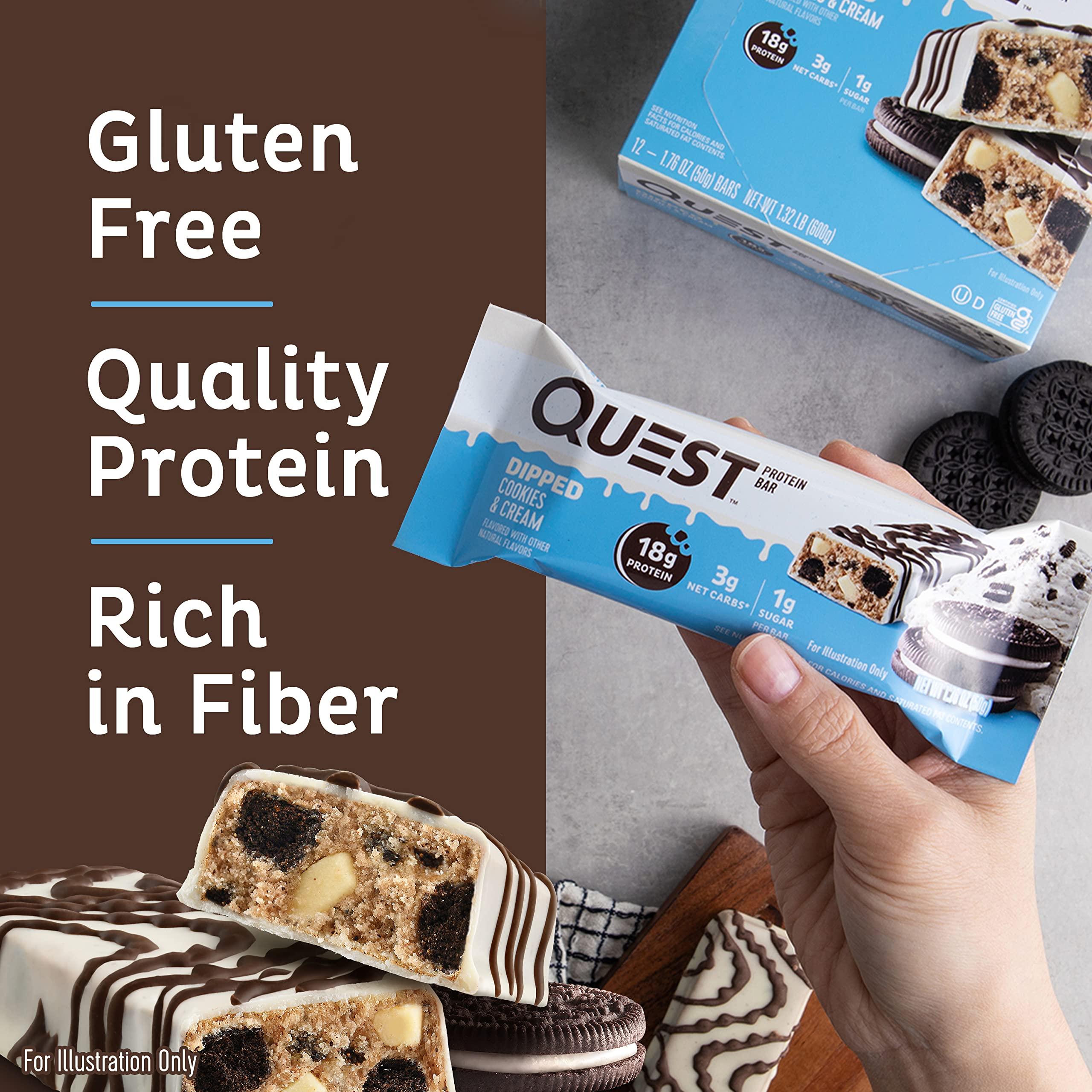 Quest Nutrition Quest Double Chocolate Chunk & Dipped Cookies & Cream Protein Bars Bundle, High Protein, Gluten Free, Keto Friendly, 12 Count