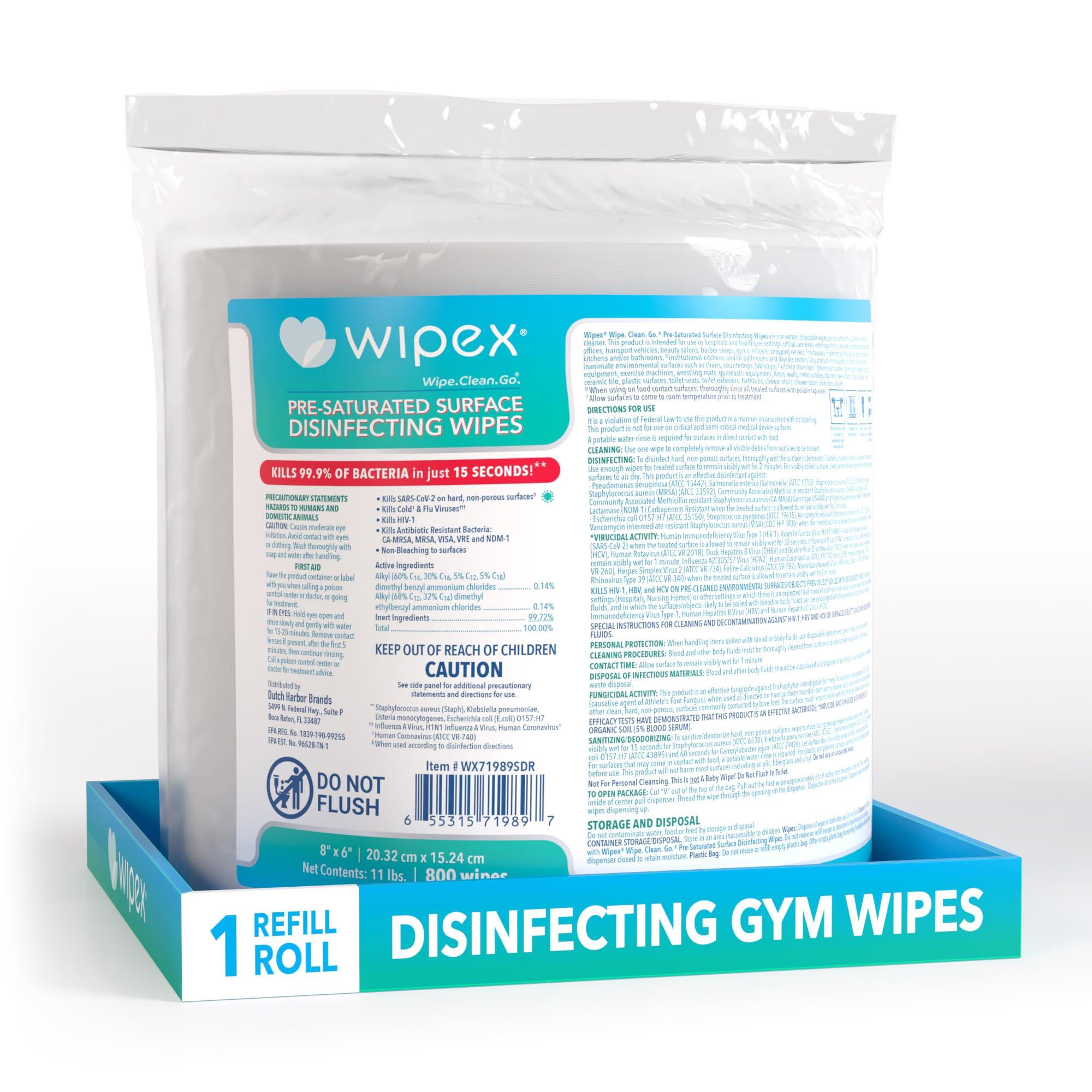 Wipex Wipex Gym Wipes Antibacterial Refills - EPA Registered Bulk Size Disinfecting Cleaning Wipes for Dispensers, Safely Kill Viruses and Bacteria in 15 Seconds, Sanitize Fitness & Gym Equipment 800 Count