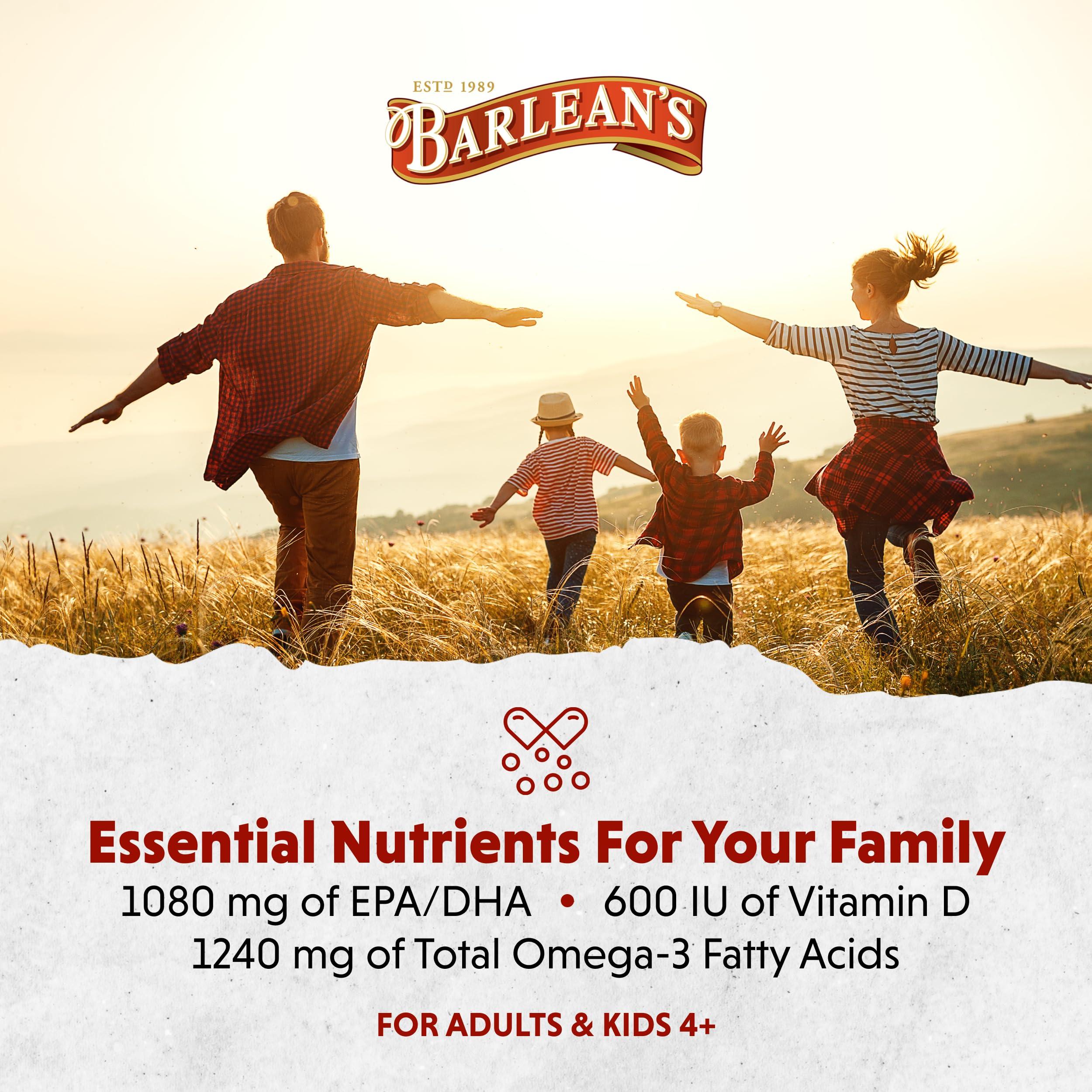 Barlean's Organic Oils Barlean\'s Mango Peach Omega 3 Fish Oil Liquid Supplement with Vitamin D, 1080mg EPA & DHA Fatty Acid, Smoothie Flavored & Burpless for Brain, Joint, & Heart Health, 8 oz