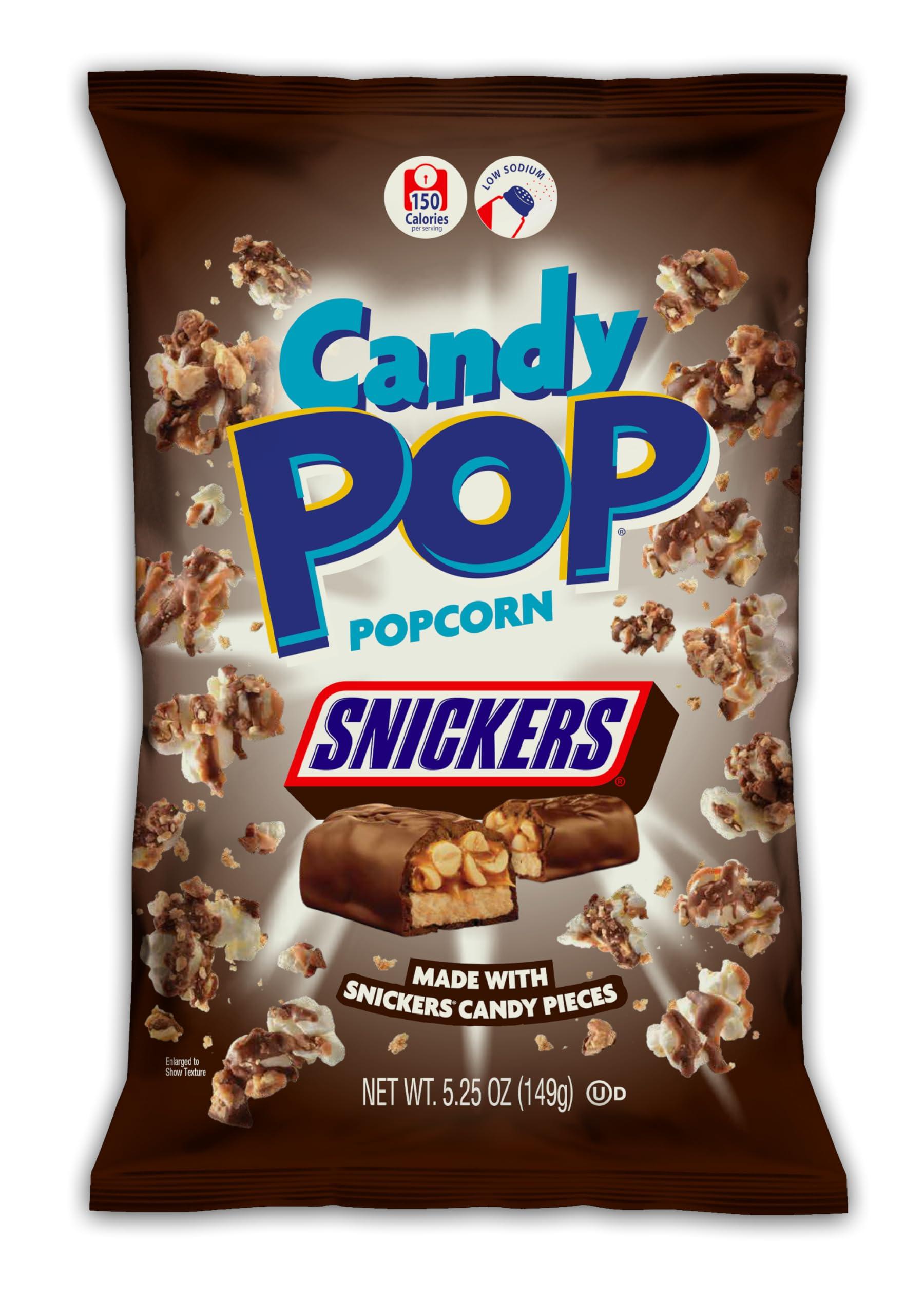 CANDY POP SNACKPOP Snickers Candy Coated Popcorn (5.25oz bags) Made with Real Snickers Candy Pieces - Pack of 6