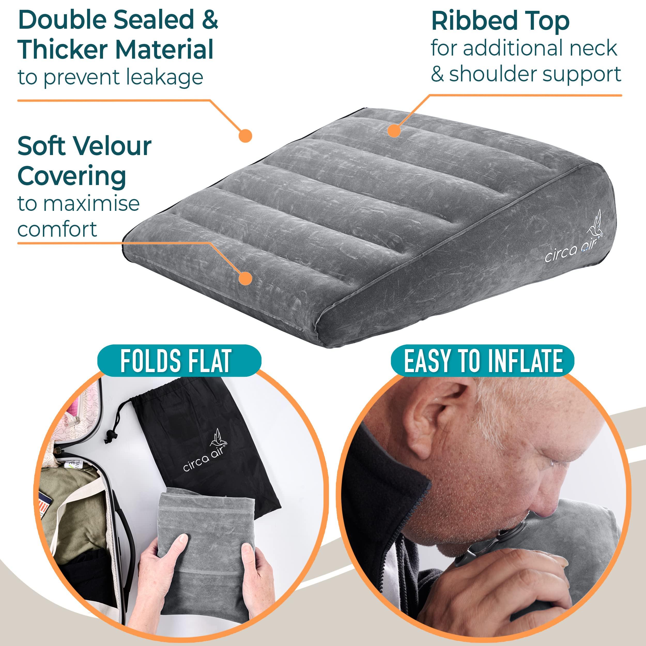 Circa Air Circa Air Inflatable Wedge Pillow for Travel - Plus Pillow Case. Sleep Better with Incline Pillow Wedges for Acid Reflux, GERD, Snoring. Travel Wedge Pillow for Leg Elevation, Knee and Back Support