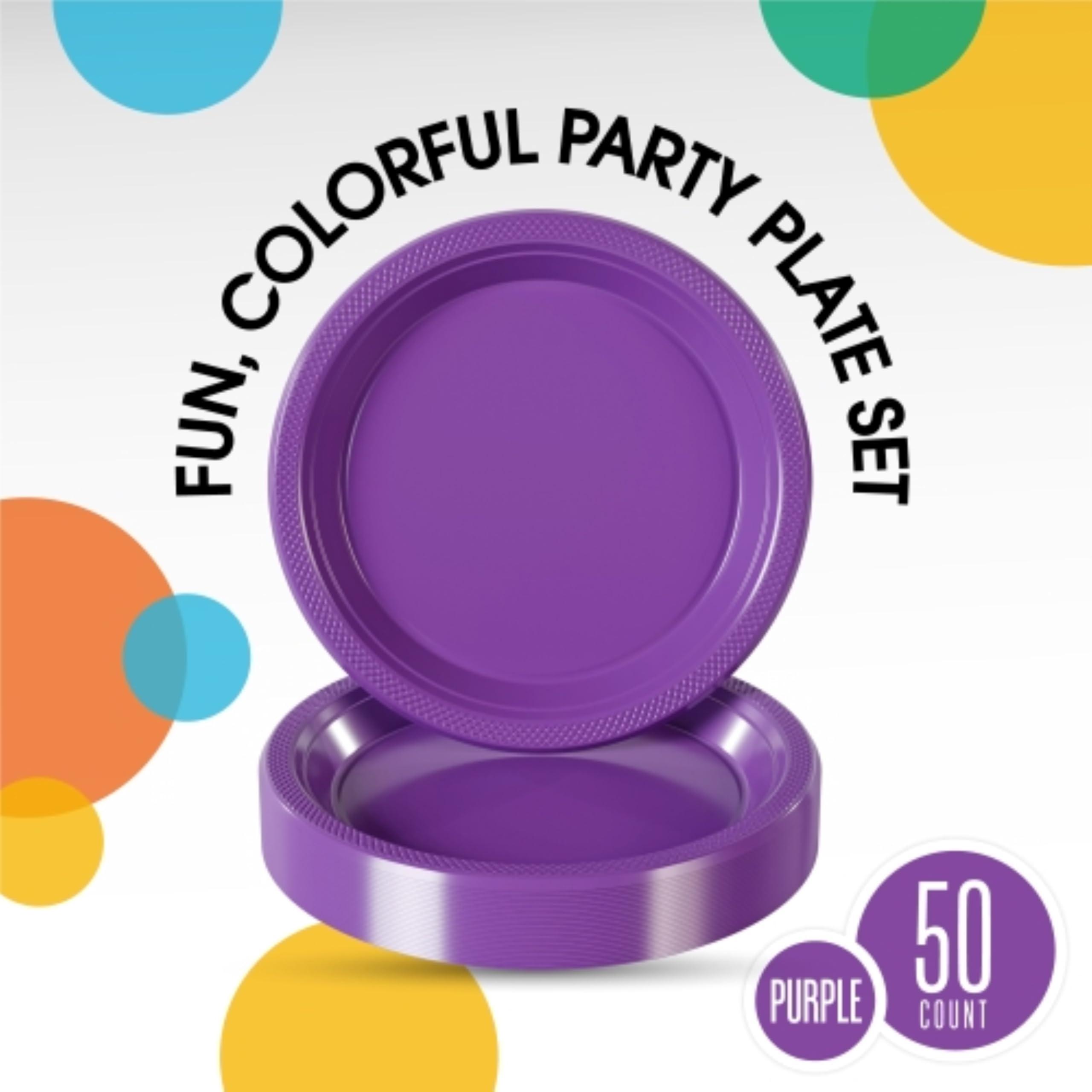 Exquisite Exquisite Purple Plastic Plates Disposable 9\" Purple Plastic Dinner Plates 50 Pcs Purple Disposable Plates Plastic Plates For Party Plates Disposable Heavy Duty 350 GSM Purple Plates For Party