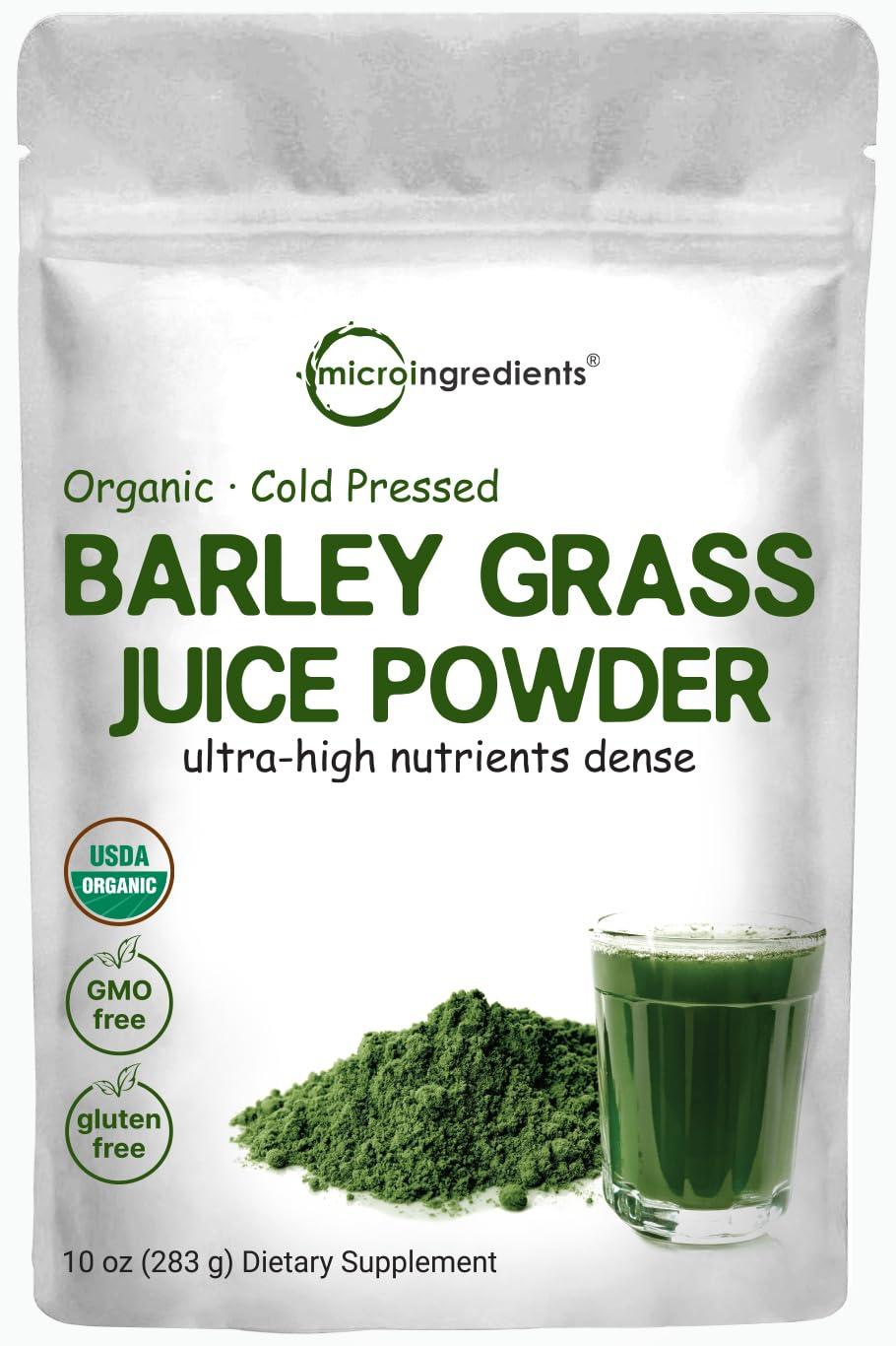 Micro Ingredients Micro Ingredients Organic Barley Grass Juice Powder, 10 Ounce, Cold Pressed, US Grown, Rich in Immune Vitamin, Fibers, Minerals, Antioxidants and Protein, Support Immune System and Digestion, Vegan