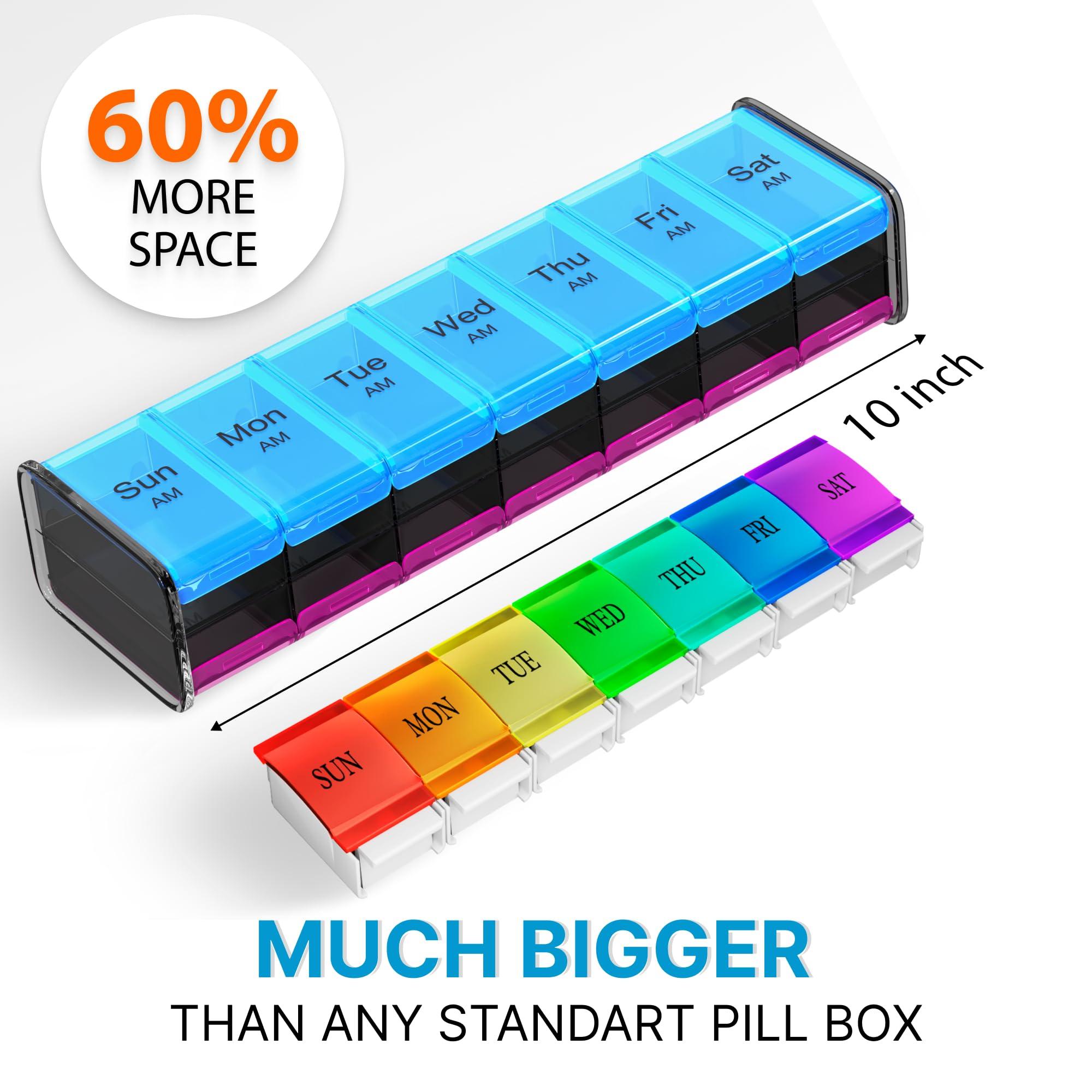 BEXEEN Extra Large Pill Organizer- XXL Pill Box 7 Day - Weekly Pill Organizer with AM PM Large Compartments Big Pill Case for Supplements Jumbo Pill Holder for Vitamins Huge Medicine Organizer 2 Times a Day