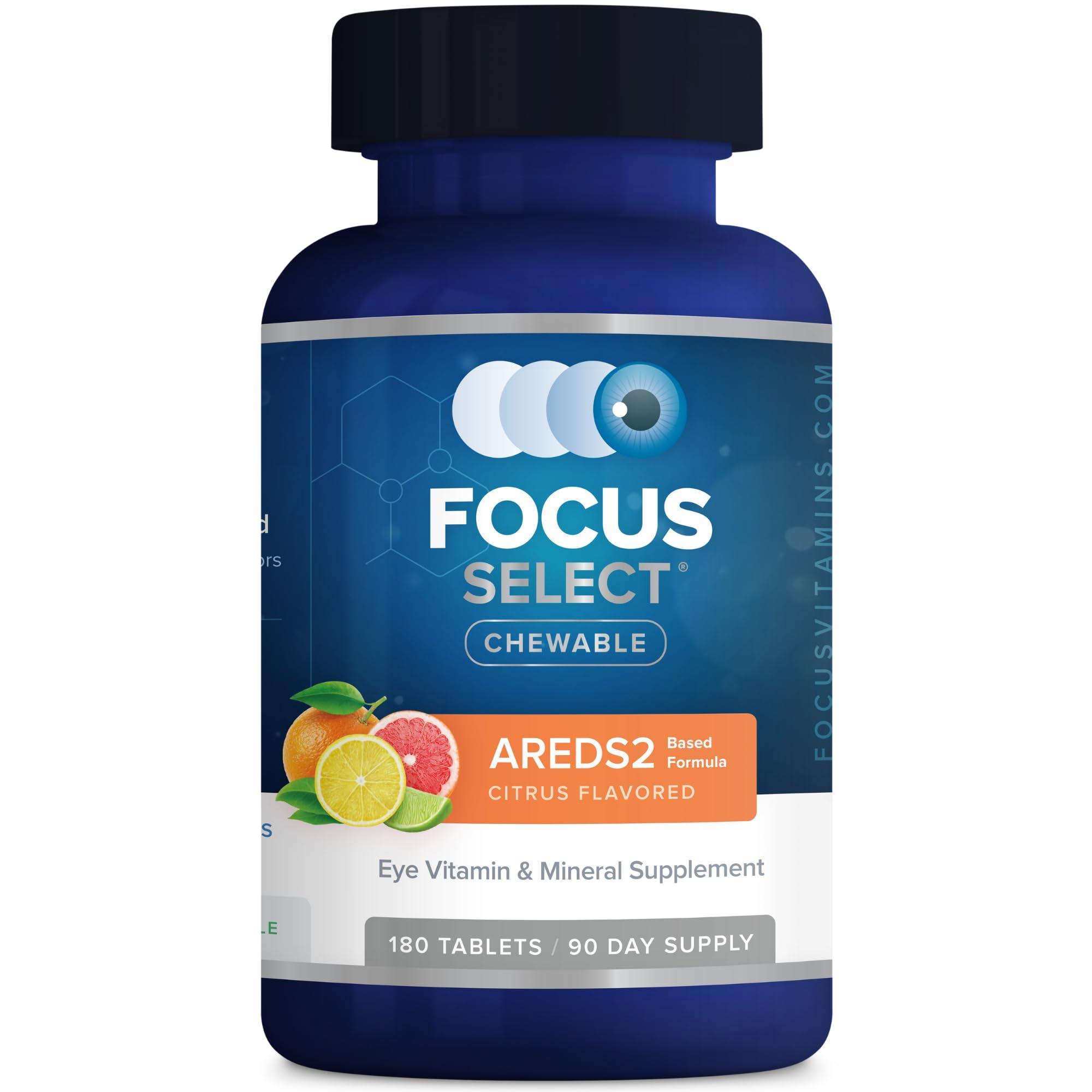 Focus Vision Supplements Focus Select® AREDS2 Based Chewable Eye Vitamin-Mineral Supplement - AREDS2 Based Supplement for Eyes (180 ct. 90 Day Supply) Citrus Flavored AREDS2 Based Eye Chewable - AREDS2 Low Zinc Formula