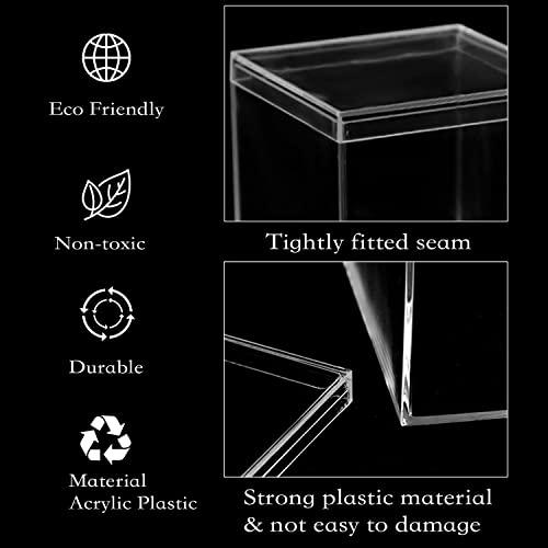 Lainrrew Clear Plastic Square Cube,15 Pack Small Acrylic Plastic Storage Box with Lids Transparent Clear Square Containers Display Boxes Gift Box with Glitter Ribbon for Candy Pill Jewelry Christmas (1.8 Inche