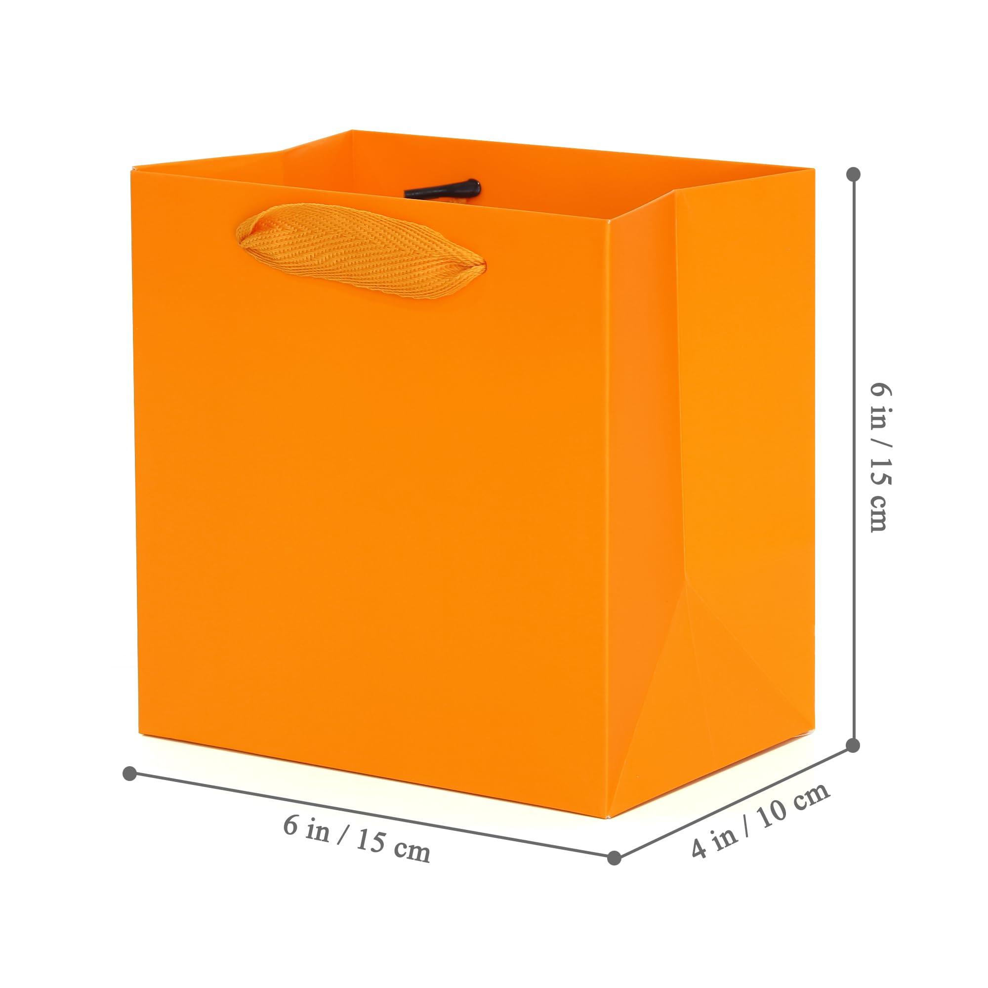LFCXHTY LFCXHTY Orange Paper Gift Bag 6 in Small Square Body Paper Bags with Handles for Wedding Baby Shower Birthday Party (Bright Orange, 6 x 4 x 6 in, 10 CT)