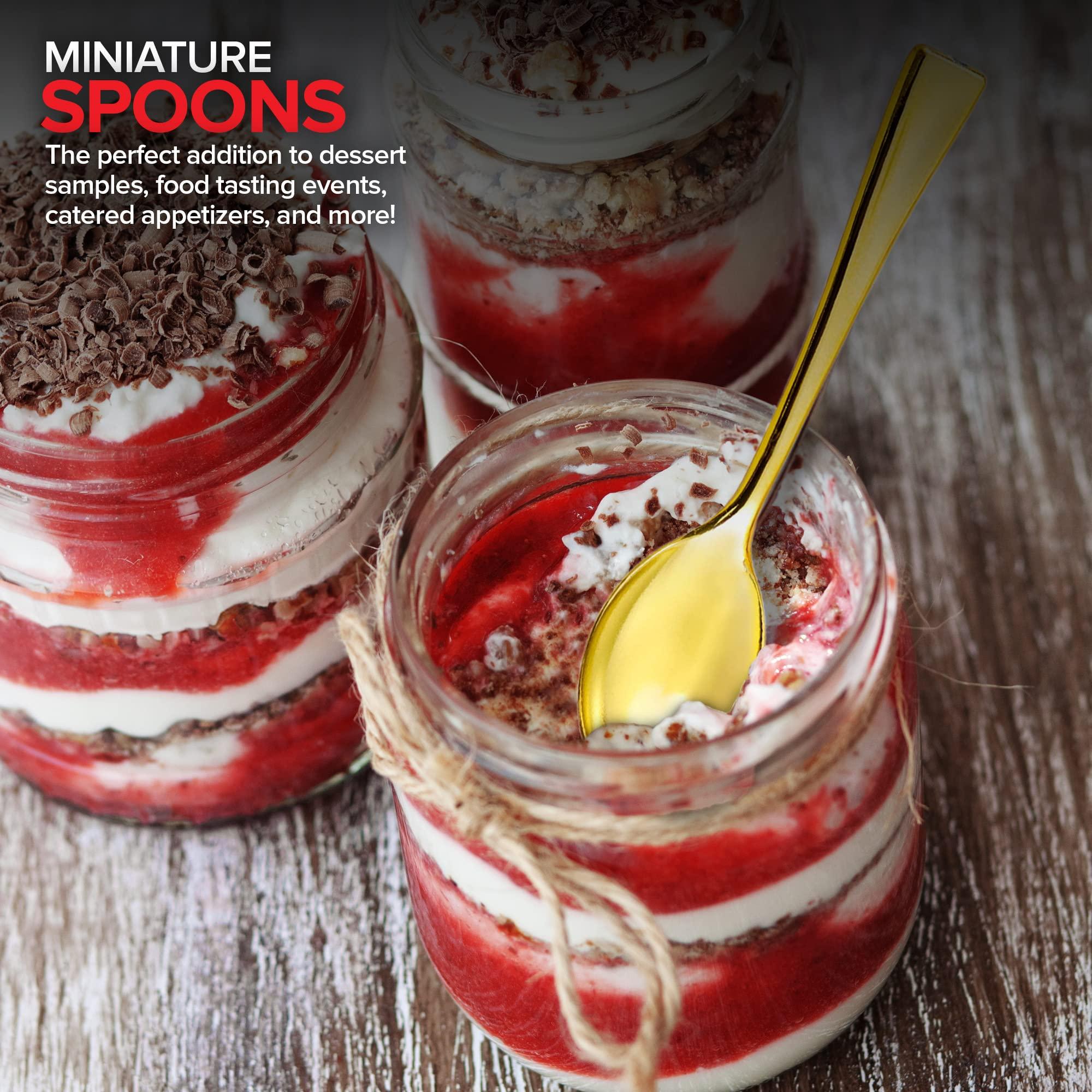 Stock Your Home Gold Plastic Mini Spoons Disposable, 4 inch (80 Pack) Tasting Spoon, Dessert Mini spoon for Ice Cream Taster, Small Sample Desserts, Gelato Sampling, Fancy Miniature Pudding, Little Appetizers, Bulk