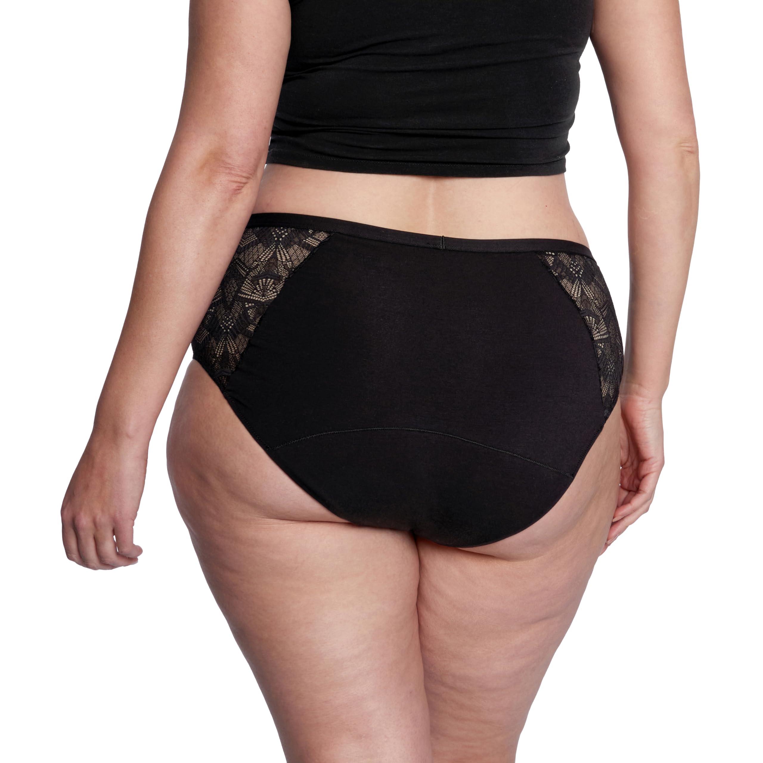 THINX THINX Ultra-Soft Period Underwear, Hi-Waist Leakproof Underwear for Women, Holds Up to 12 Regular Tampons, FSA HSA Approved Period Panties, Reusable, Comfortable, & Flexible, Black with Lace, M