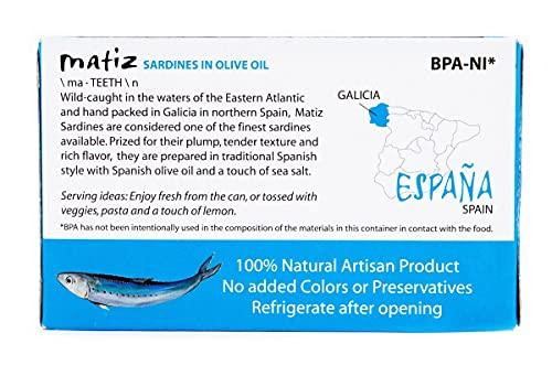 Matiz Matiz Sardines in Olive Oil, 4.2 Ounce Can, Spanish Gourmet Wild Caught Natural Fish for Tapas, Snacks, or Meals, Protein Rich, Sealed Freshness