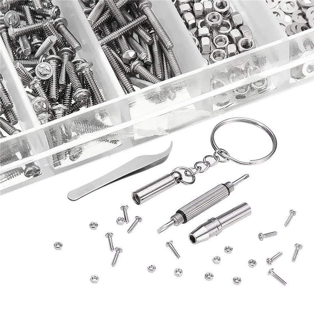 SEIWEI 1000pcs Eyeglass Screws Repair Kit, Glasses Repair Screws with 4 in 1 Screwdriver | Tweezer | Screws Caps | Washers | Nuts, Small Screws for Glasses Repair Clock Eyeglass Sunglasses Watch