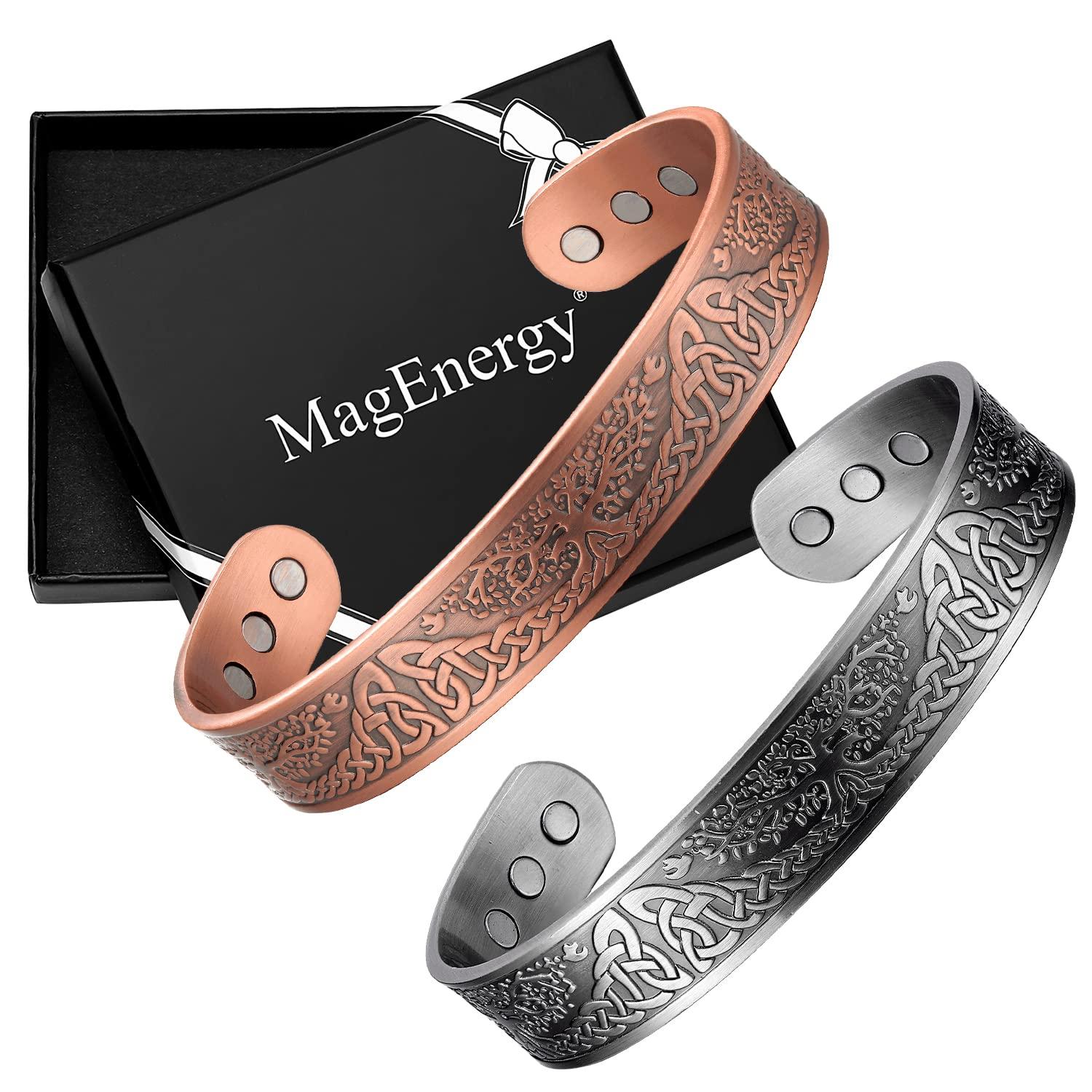 MagEnergy MagEnergy Copper Bracelet for Men Solid Copper Magnetic Bracelets Magnet Healing Jewelry Elegant Life of Tree Golf Bracelet Men