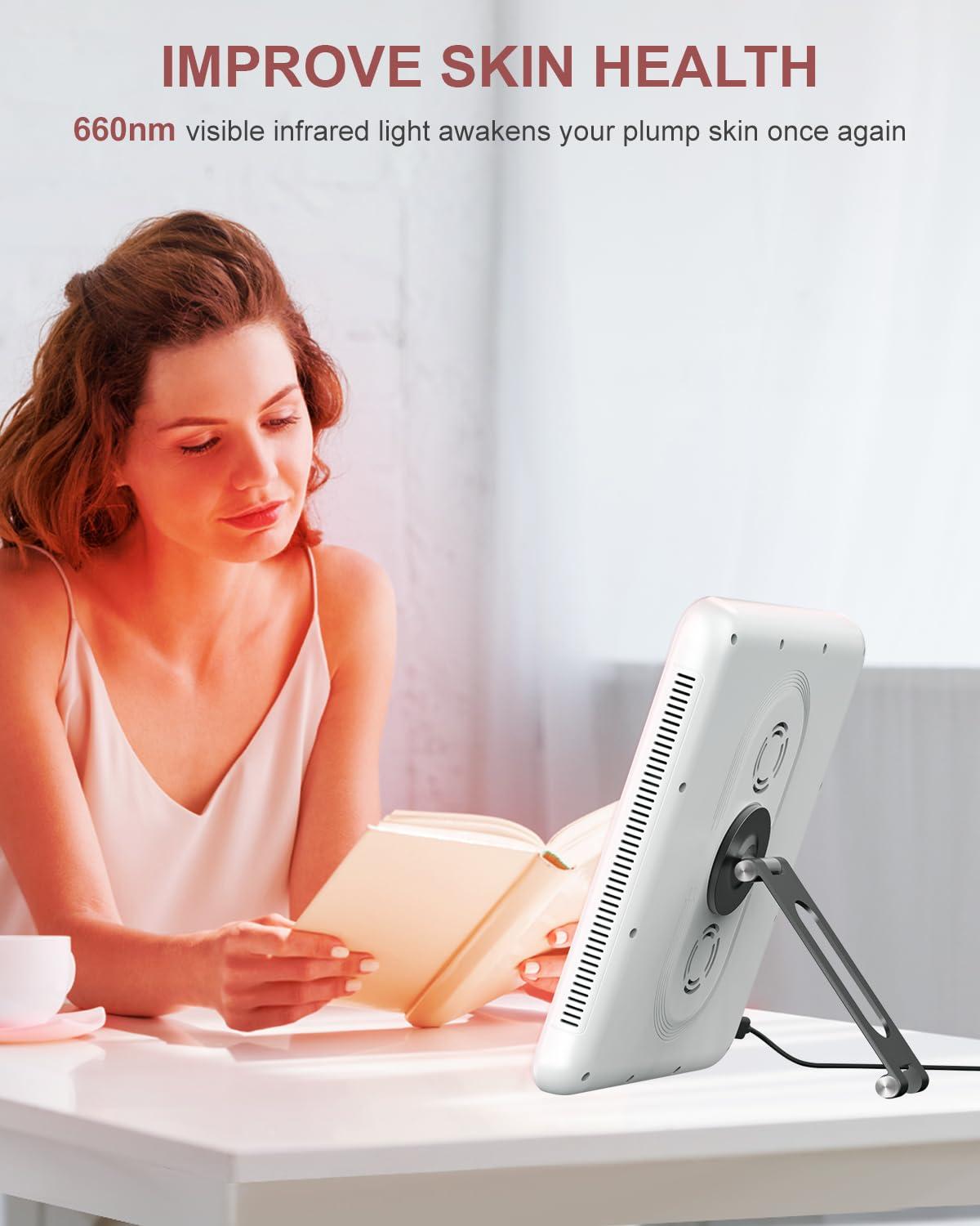 Astarexin Astarexin Red Light Therapy Face & Body Panel, 225 Dual Chip LED, 660nm & 850nm Wavelengths, Portable with Stand & Timer, White