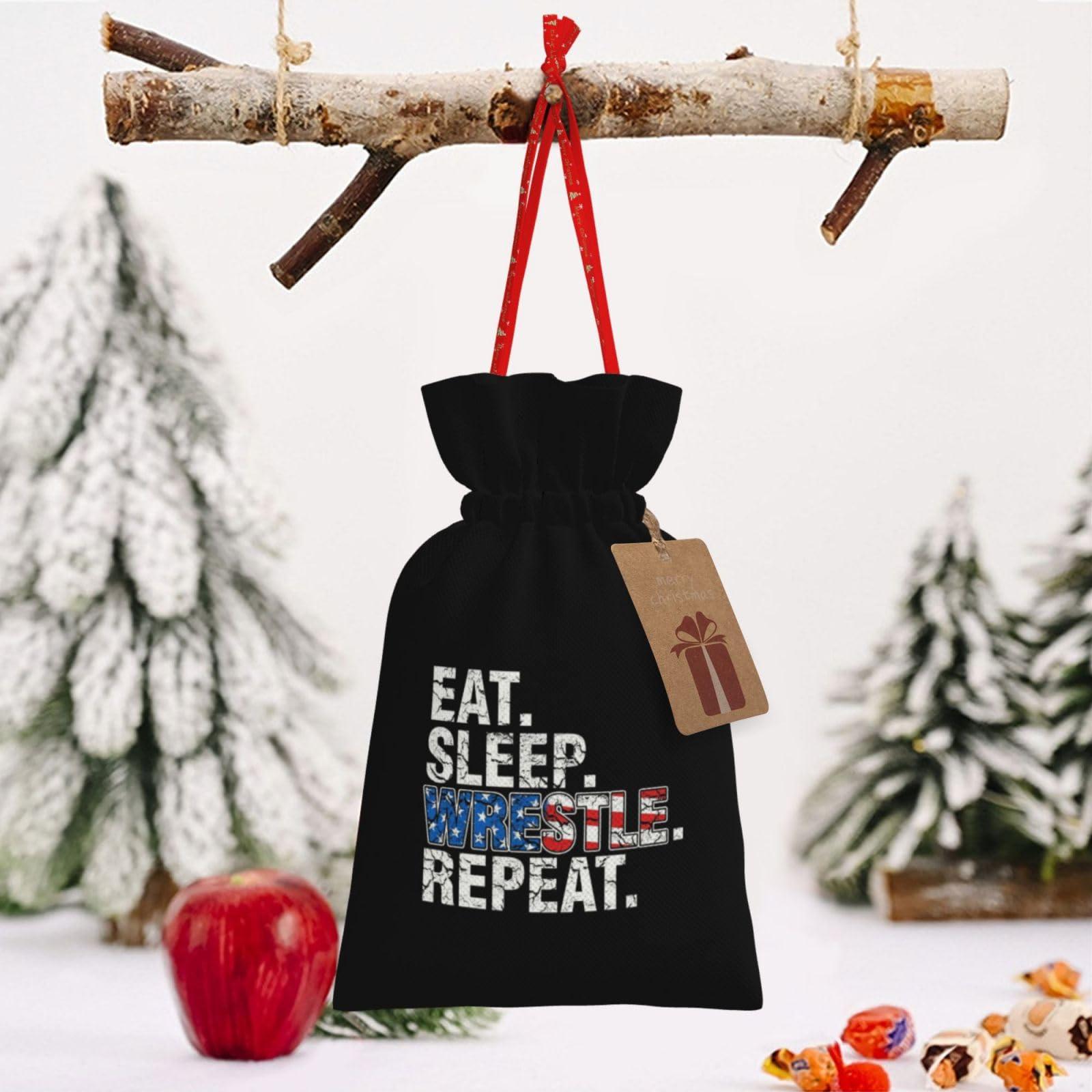 BYOBLU BYOBLU Eat Sleep Wrestle Repeat Wrestling Christmas Gift Bags, Santa Wrapping Bag,With Drawstring And Tags For Reusable